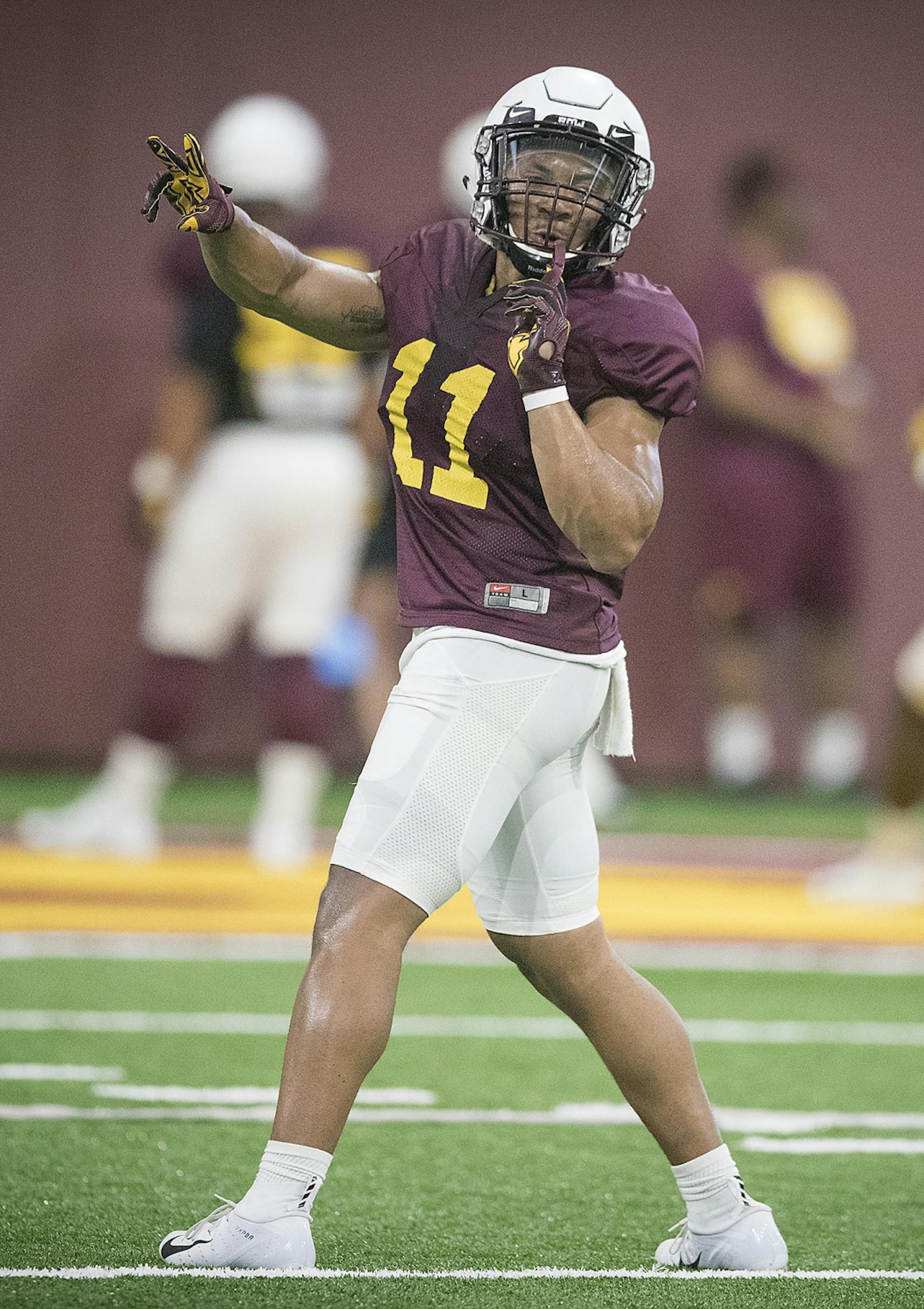 Minnesota's defensive back Antoine Winfield Jr. took to the field for the first practice that was open to the public at the Athletes Village at the University of Minnesota in Minneapolis, MN.