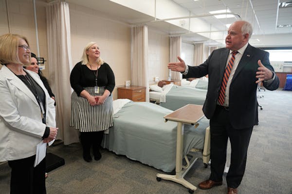 In March, Gov. Tim Walz toured the nursing program facilities at St. Paul College Tuesday, March 29, 2022 in St. Paul, Minn. Gov. Tim Walz held a news