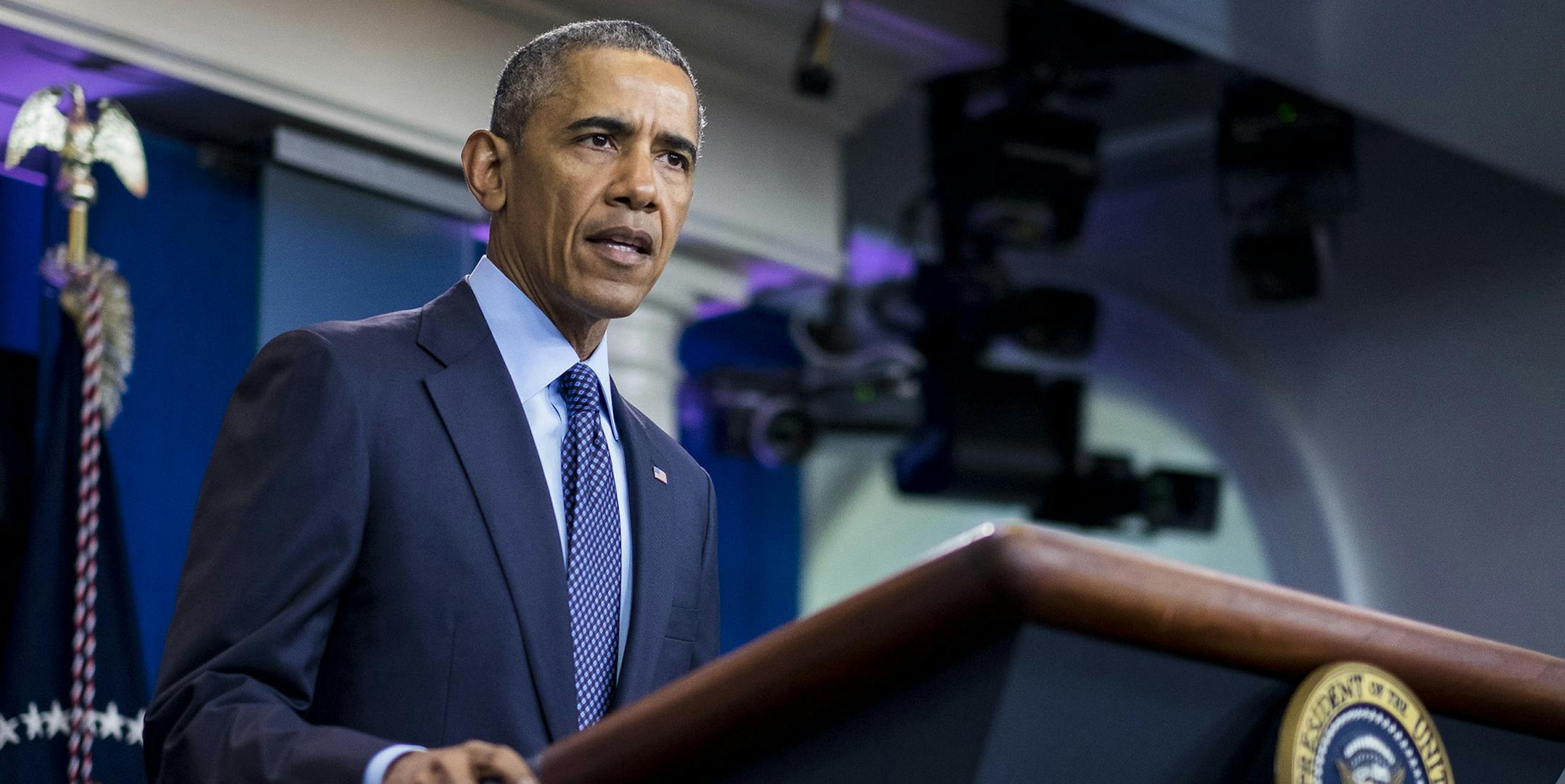 President Barack Obama speaks to reporters in the White House press briefing room in Washington, D.C., on Sunday, June 12, 2016, about the mass shooting early Sunday at a gay nightclub in Orlando, Fla. (Pete Marovich/Abaca Press/TNS) ORG XMIT: 1186013 ORG XMIT: MIN1606121536521021