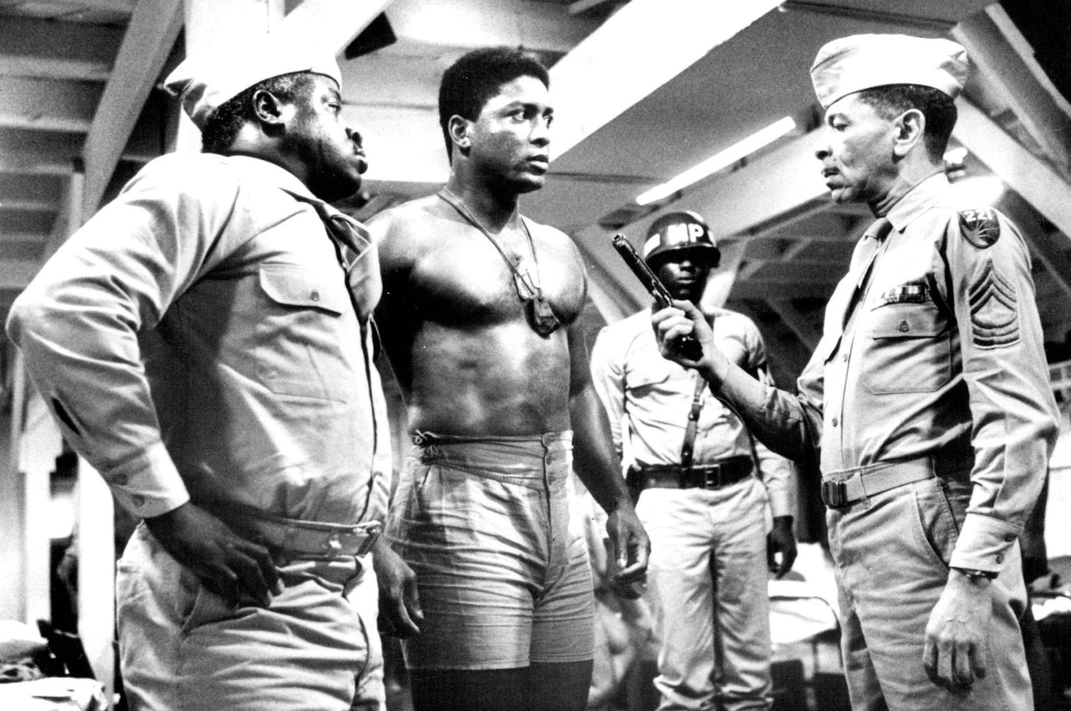 From left, Art Evans, Larry Riley and Adolph Caesar in "A Soldier's Story."