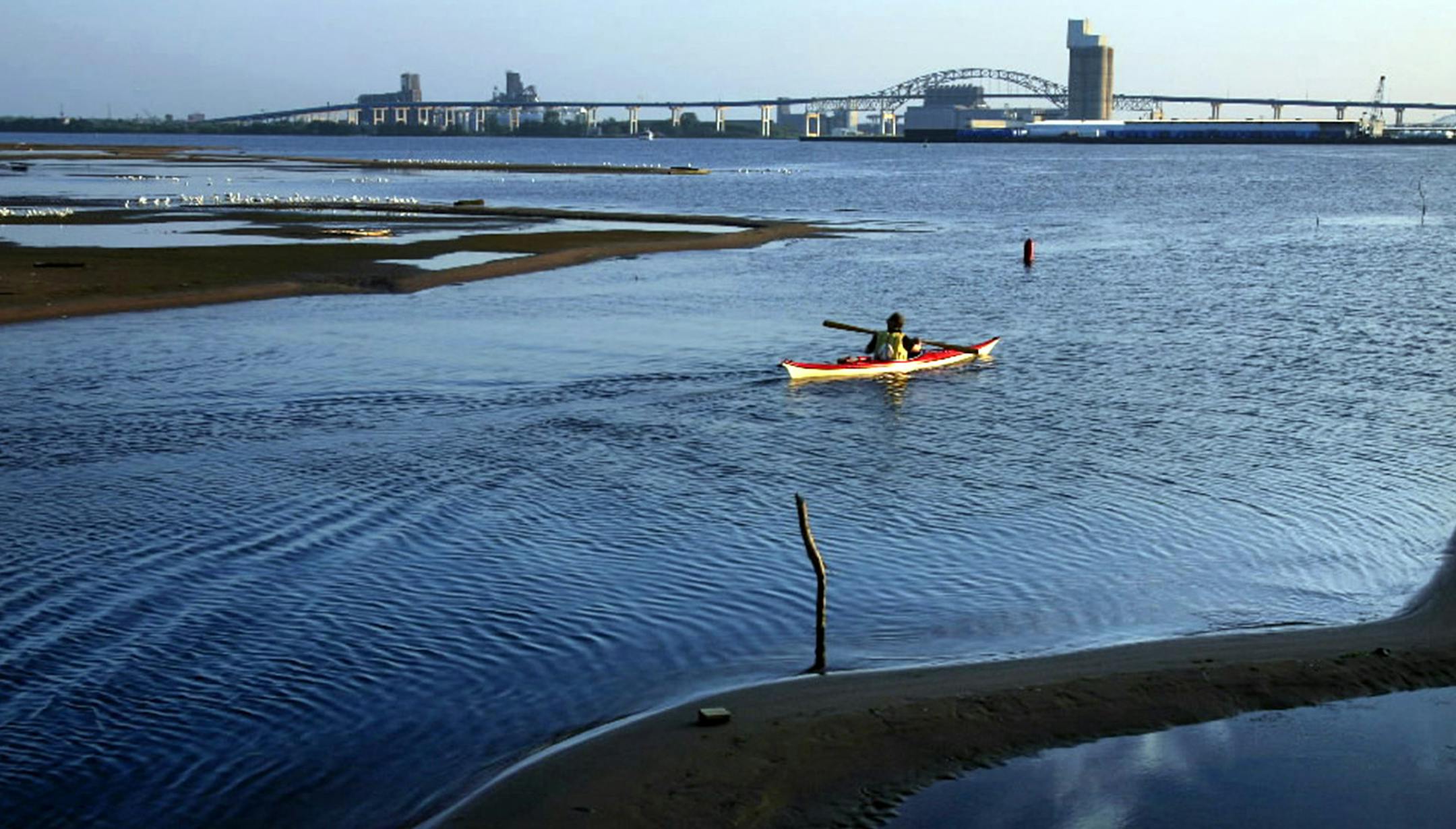 This shows the effects of Superior's record-low levels in 2007, as sandbars became visible in the Duluth harbor.