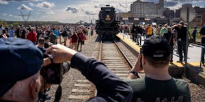 Crowds gather Friday to see the historic steam train The Empress at Union Depot in St. Paul, Minn. The train's arrival coincided with Choo Choo Bob's 