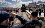 Crowds gather Friday to see the historic steam train The Empress at Union Depot in St. Paul, Minn. The train's arrival coincided with Choo Choo Bob's 