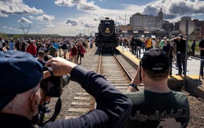 Crowds gather Friday to see the historic steam train The Empress at Union Depot in St. Paul, Minn. The train's arrival coincided with Choo Choo Bob's 