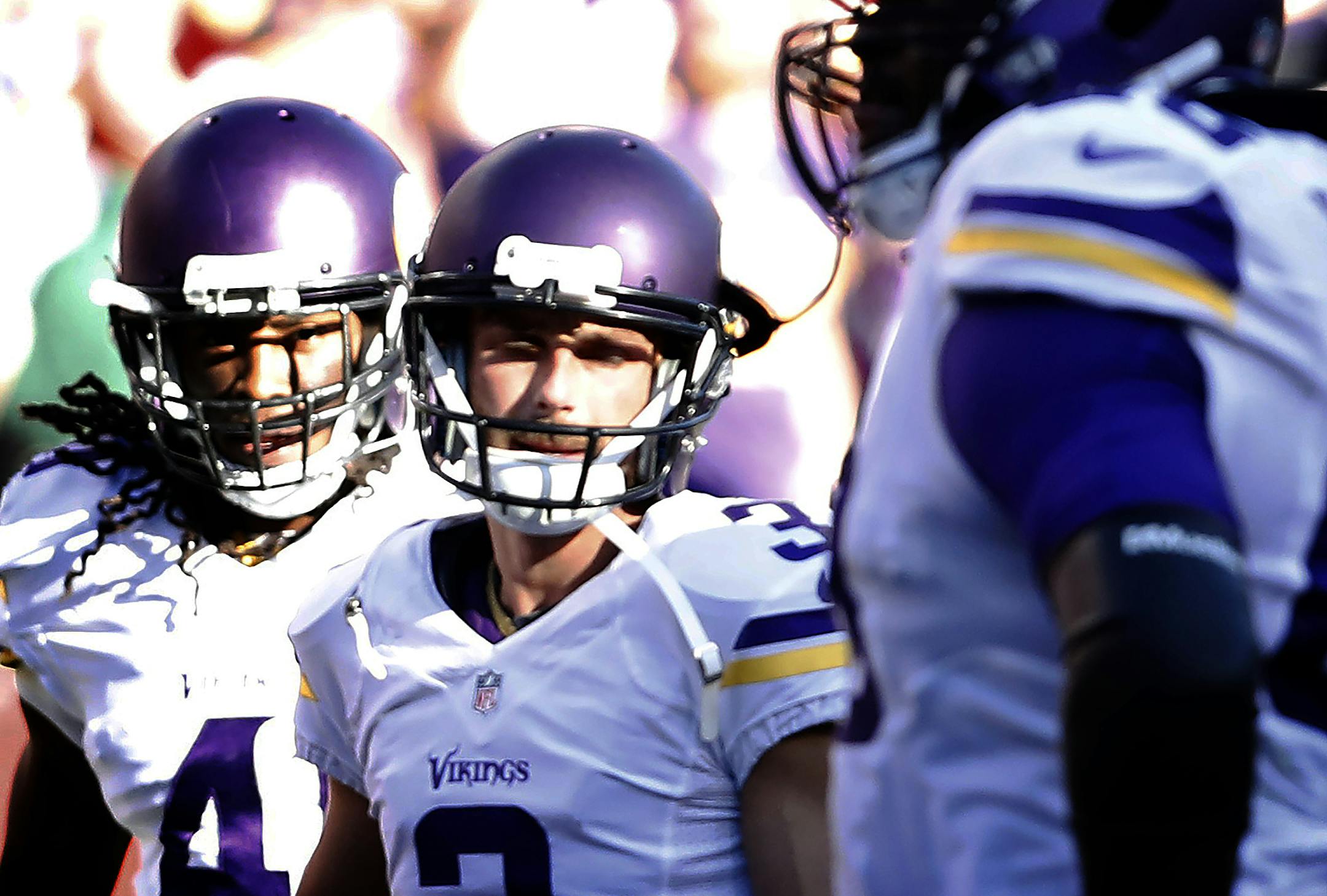 Vikings kicker Blair Walsh (3) missed an extra point attempt in the second quarter. ] CARLOS GONZALEZ cgonzalez@startribune.com - November 13, 2016, Landover, MD, FedEx Field, NFL, Minnesota Vikings vs. Washington Redskins