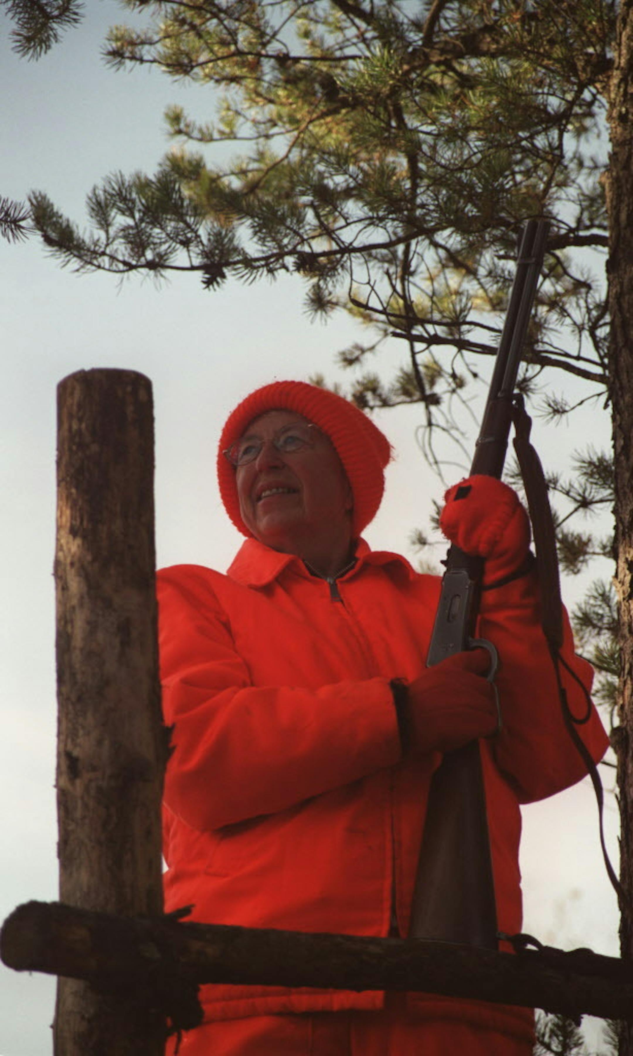 Marion Larson, 72, has hunted game birds since she was a kid but she took up deer hunting at 38. "It's the excitement of the hunt," she said. "And I love the venison." This near their deer hunting cabin in the woods of northern Minnesota near Staples. Photo by Doug Smith/ Star Tribune ORG XMIT: MIN2014010816375667