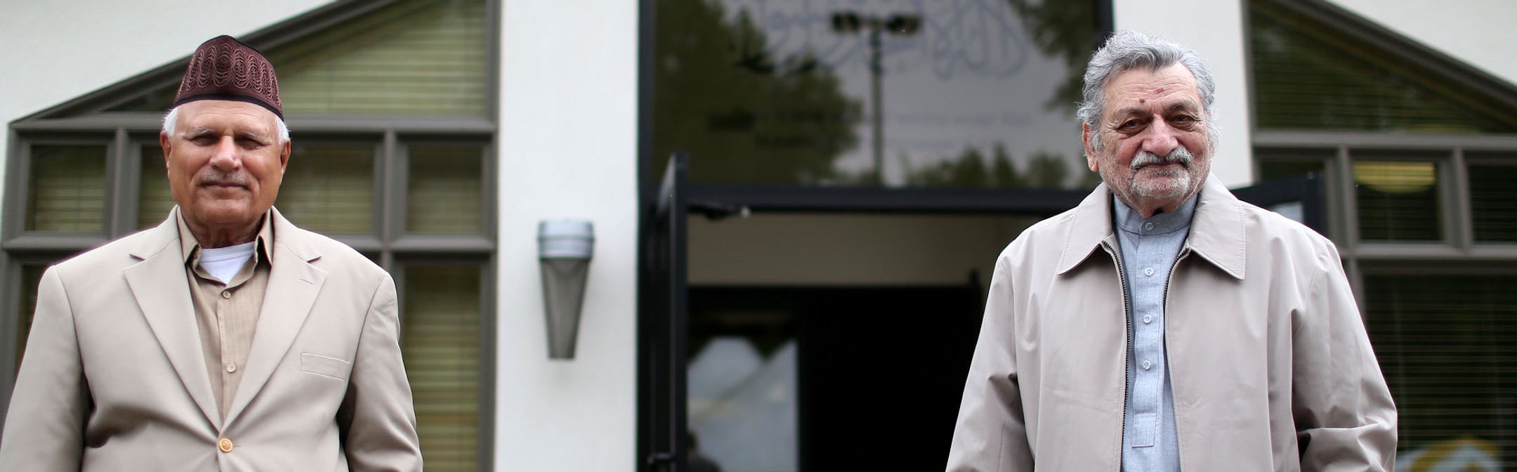 Muhammad Ashraf, left, and Zafar Ahmad, stood outside the Nusrat Mosque prior to the start of an inauguration Saturday, May 23, 2015, for the mosque in Coon Rapids, the first and only mosque in Minnesota for the Ahmadiyya Muslim Community.](DAVID JOLES/STARTRIBUNE)djoles@startribune.com Community members are invited to attend the inauguration of Nusrat Mosque in Coon Rapids, the first and only mosque in Minnesota for the Ahmadiyya Muslim Community. USRep. Keith Ellison will give the keynote addr