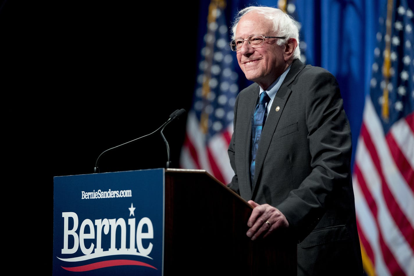 Democratic presidential candidate Sen. Bernie Sanders, I-Vt., arrives to speak at George Washington University in Washington, Wednesday, June 12, 2019, on his policy of democratic socialism, the economic philosophy that has guided his political career. (AP Photo/Andrew Harnik)