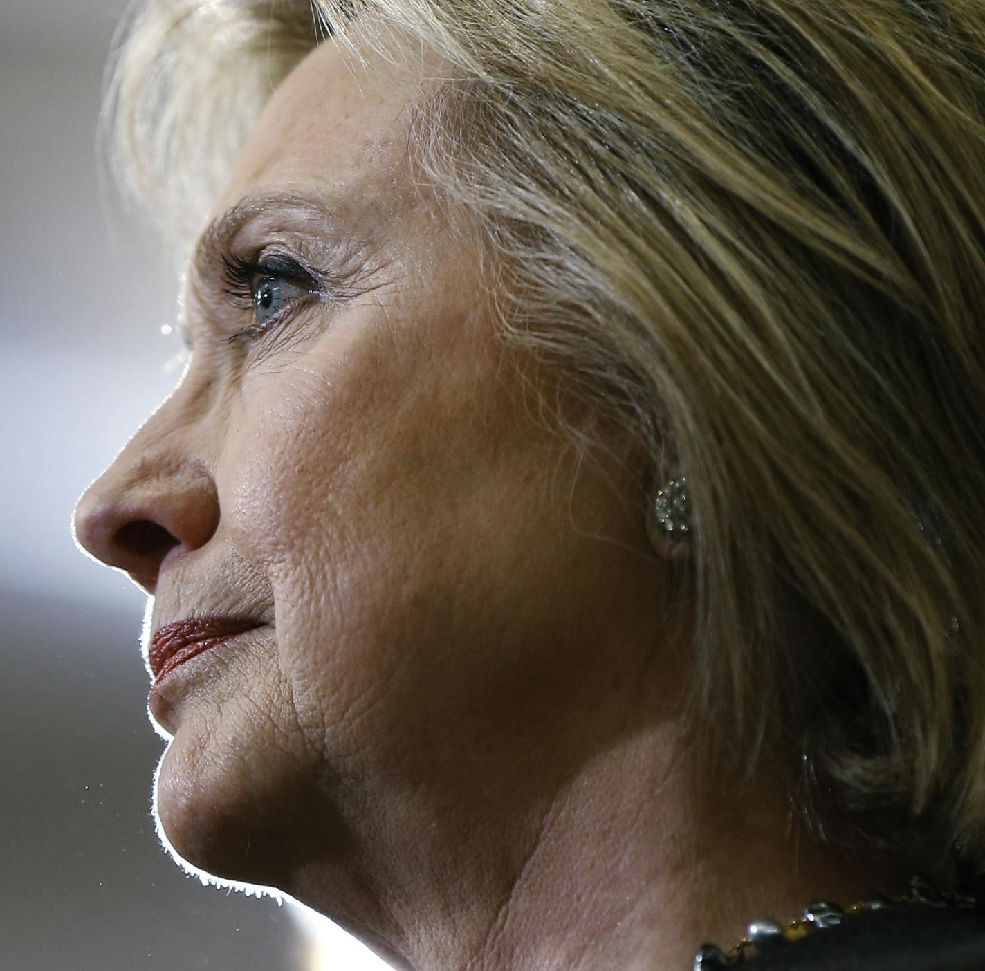 Democratic presidential candidate Hillary Clinton listens to a question during a campaign stop, Wednesday, Feb. 3, 2016, in Derry, N.H. (AP Photo/Matt Rourke)