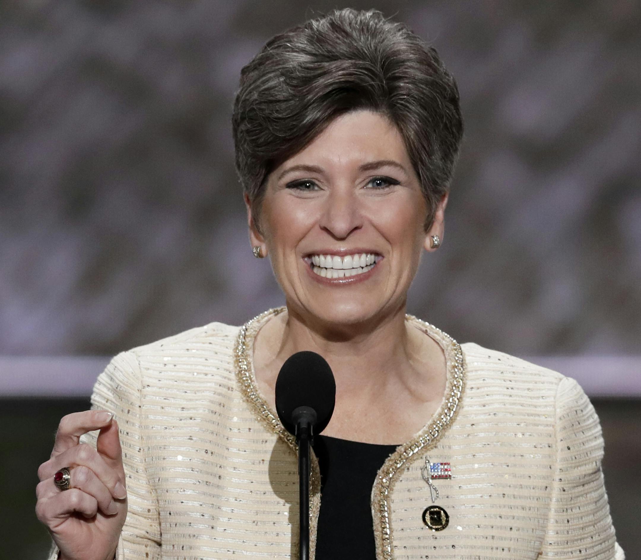 Sen. Joni Ernst, R-Iowa, speaks during the opening day of the Republican National Convention in Cleveland, Monday, July 18, 2016. (AP Photo/J. Scott Applewhite)