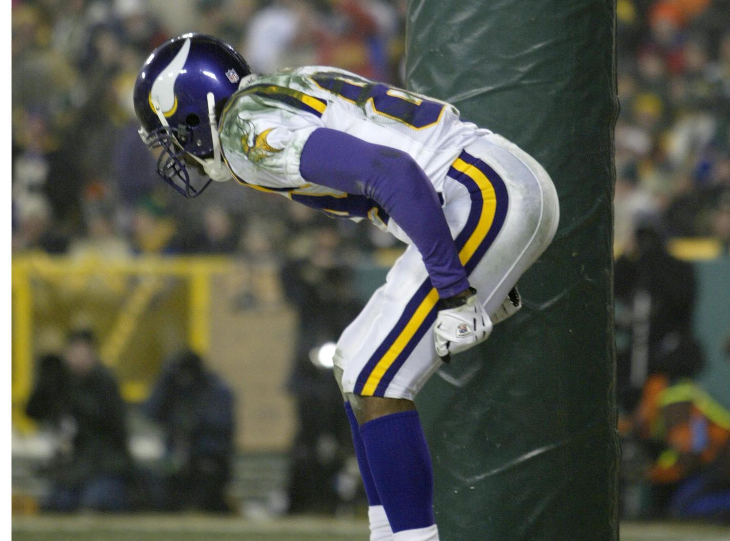 Vikings receiver Randy Moss scored a touchdown against the Packers, then did a pantomime "mooning" of Lambeau Field fans in January of 2005.