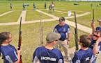Pep talk: A coach of the Howard Lake-Waverly-Winstead trapshooting team gave final instructions before his squad shot trap on Thursday in Alexandria.