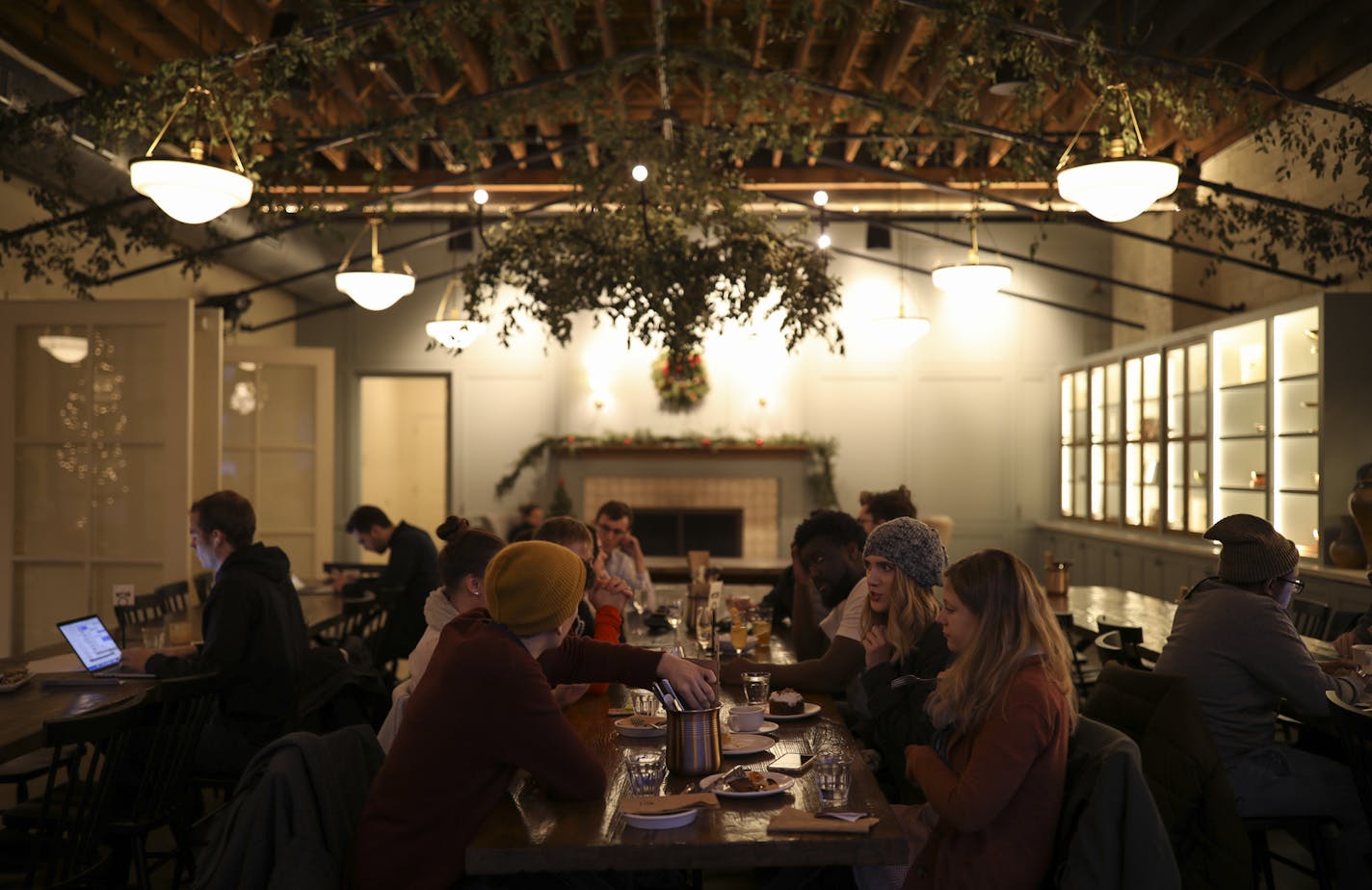 One of two main dining areas of The Lynhall, the informal eatery designed by Abby Jensen that opened earlier this year. ] JEFF WHEELER &#xef; jeff.wheeler@startribune.com Designer Abby Jensen of James Dayton Design created the look of Lynhall, the informal dining spot on Lyndale Ave. S. in Minneapolis. She was photographed in the space Wednesday afternoon, December 13, 2017.