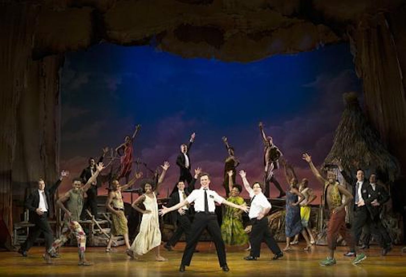 The touring company for "The Book of Mormon," which is stopping at the Pantages Theatre in Hollywood.