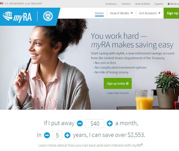 A screen grab of myRA website by the U.S. Department of the Treasury