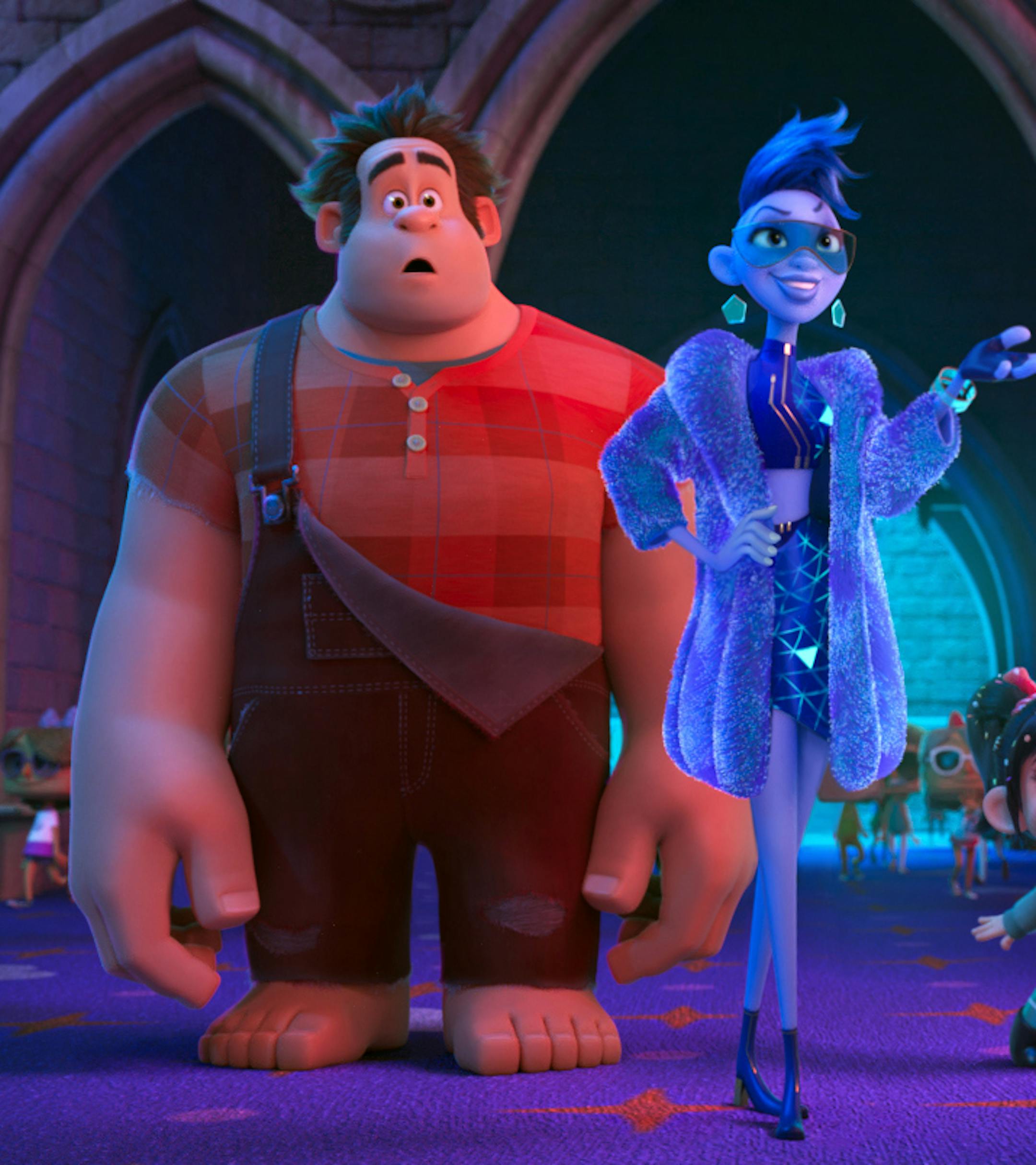 FILE - This image released by Disney shows characters, from left, Ralph, voiced by John C. Reilly, Yess, voiced by Taraji P. Henson and Vanellope von Schweetz, voiced by Sarah Silverman in a scene from "Ralph Breaks the Internet." Studios on Sunday, Nov. 25, 2018, say that the ìWreck-It Ralphî sequel ìRalph Breaks the Internetî has earned an estimated $55.7 million over the three day weekend and $84.5 million since its Wednesday opening to top the North American charts. (Disn