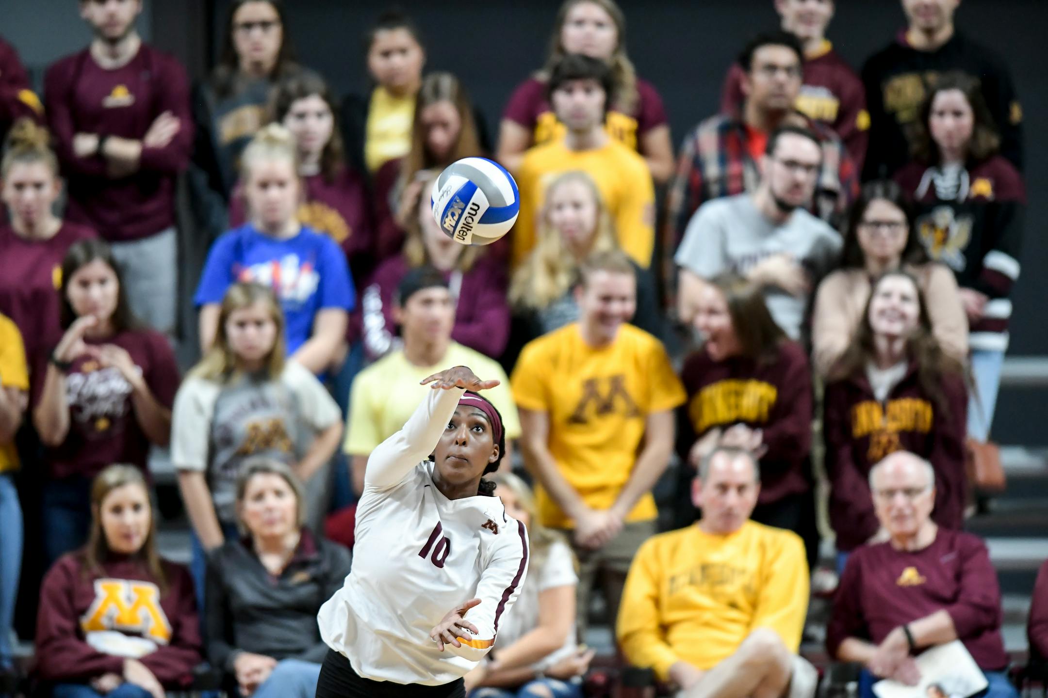Gophers right side hitter Stephanie Samedy, shown during a home match in September.