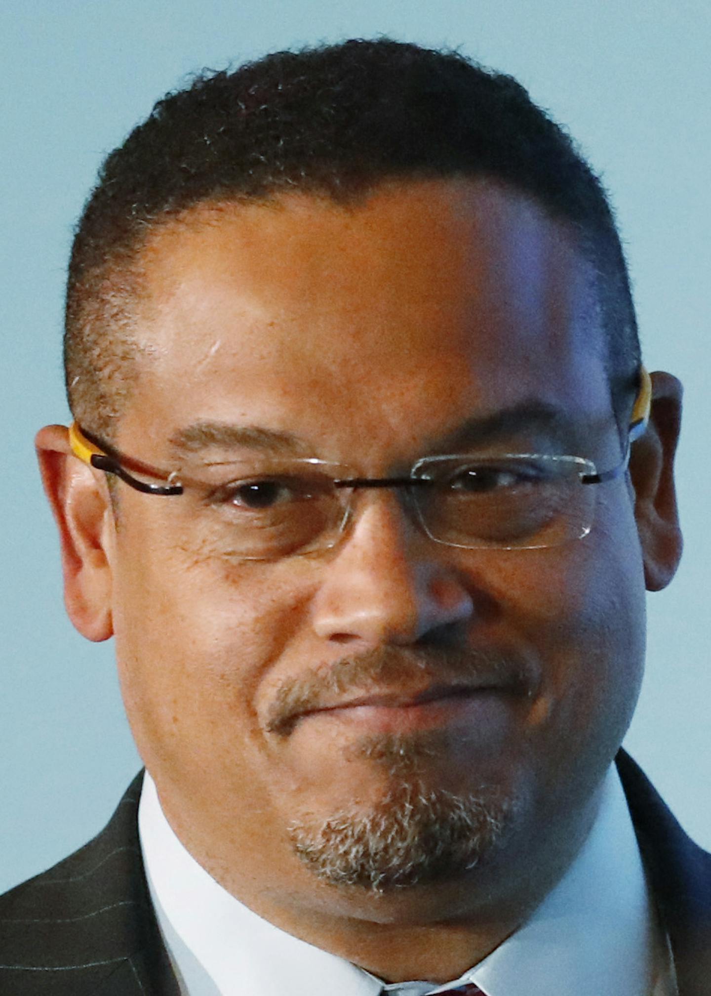 U.S. Rep. Keith Ellison, D-Minn., gestures as he takes the stage to address a forum on the future of the Democratic Party, featuring candidates running to be the the next chair of the Democratic National committee, on Friday, Dec. 2, 2016, in Denver. The candidates spoke during the Association of State Democratic Chairs session. (AP Photo/David Zalubowski)