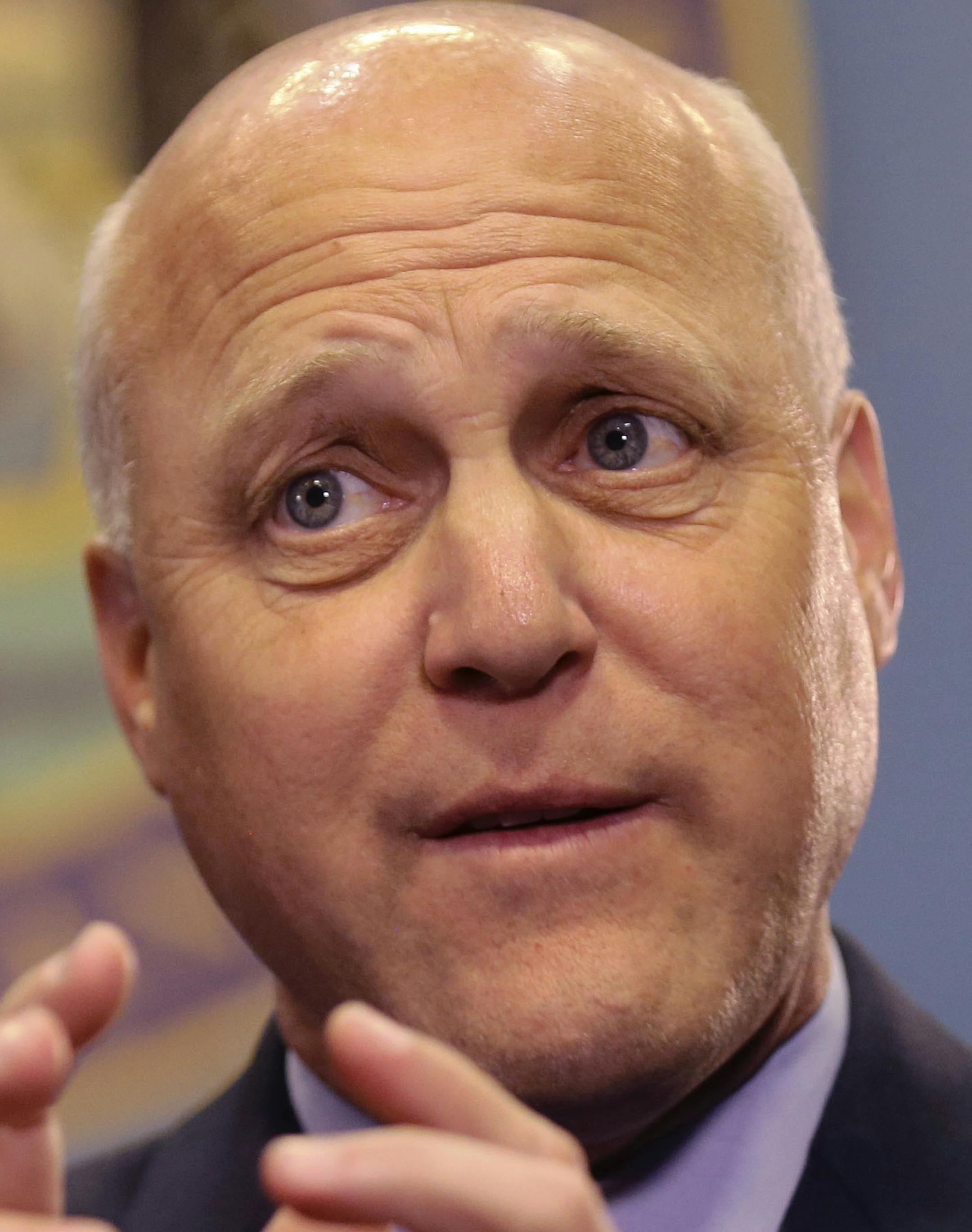 New Orleans Mayor Mitch Landrieu speaks during an interview with the Associated Press in New Orleans, Wednesday, Aug. 12, 2015. Landrieu says the city is on the right track nearly a decade after Hurricane Katrina but points to coastal erosion as a major threat to the cityís future. (AP Photo/Gerald Herbert)