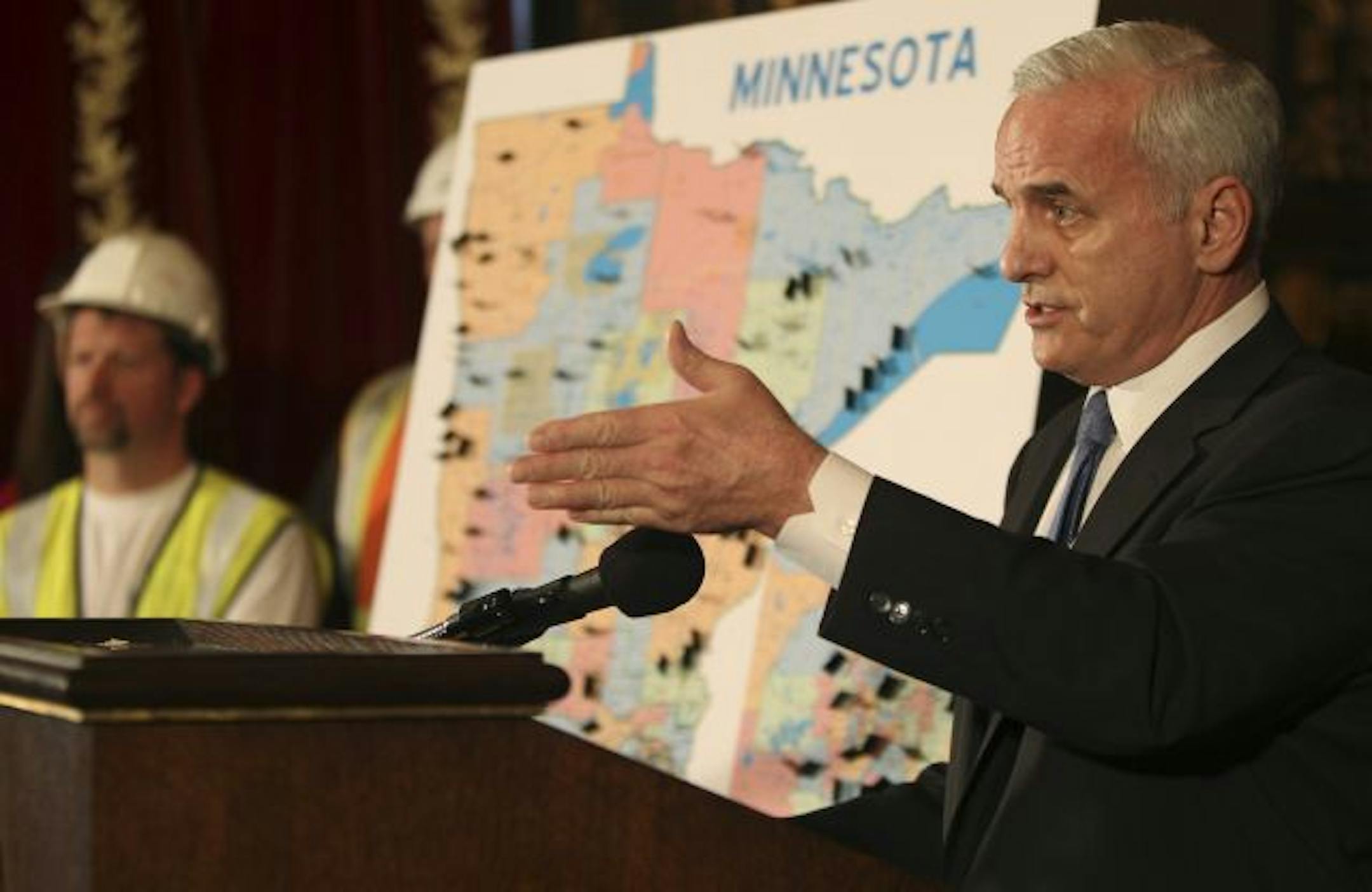 Gov. Mark Dayton called on the Legislature to authorize the borrowing of $1 billion to fund public works projects Monday. He said the plan would create 28,000 jobs for construction workers.