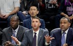 Minnesota Timberwolves interim head coach Ryan Saunders during the first half of his first home game against the Dallas Mavericks Friday, Jan. 11, 201