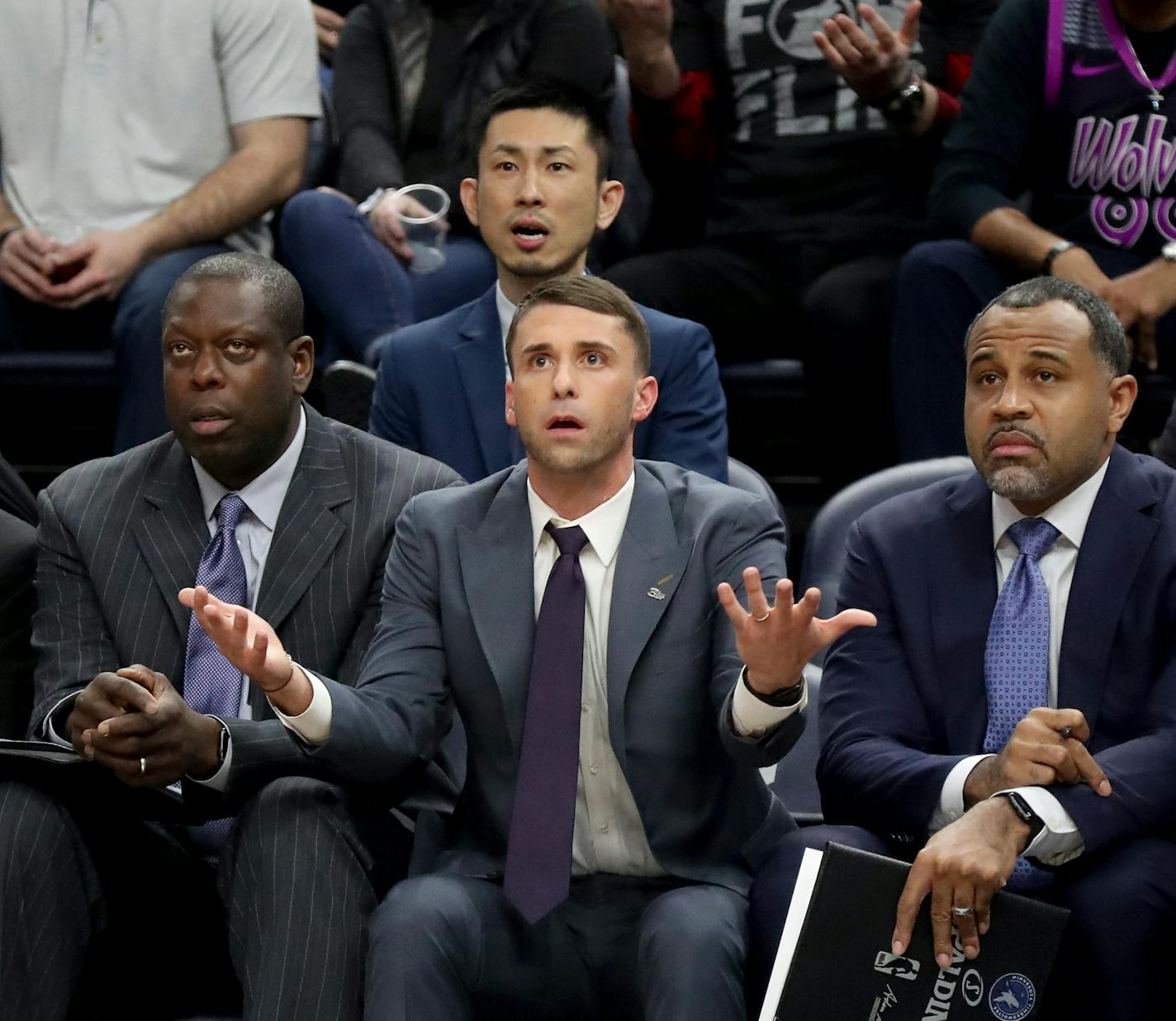 Minnesota Timberwolves interim head coach Ryan Saunders during the first half of his first home game against the Dallas Mavericks Friday, Jan. 11, 2019, at the Target Center in Minneapolis, MN.