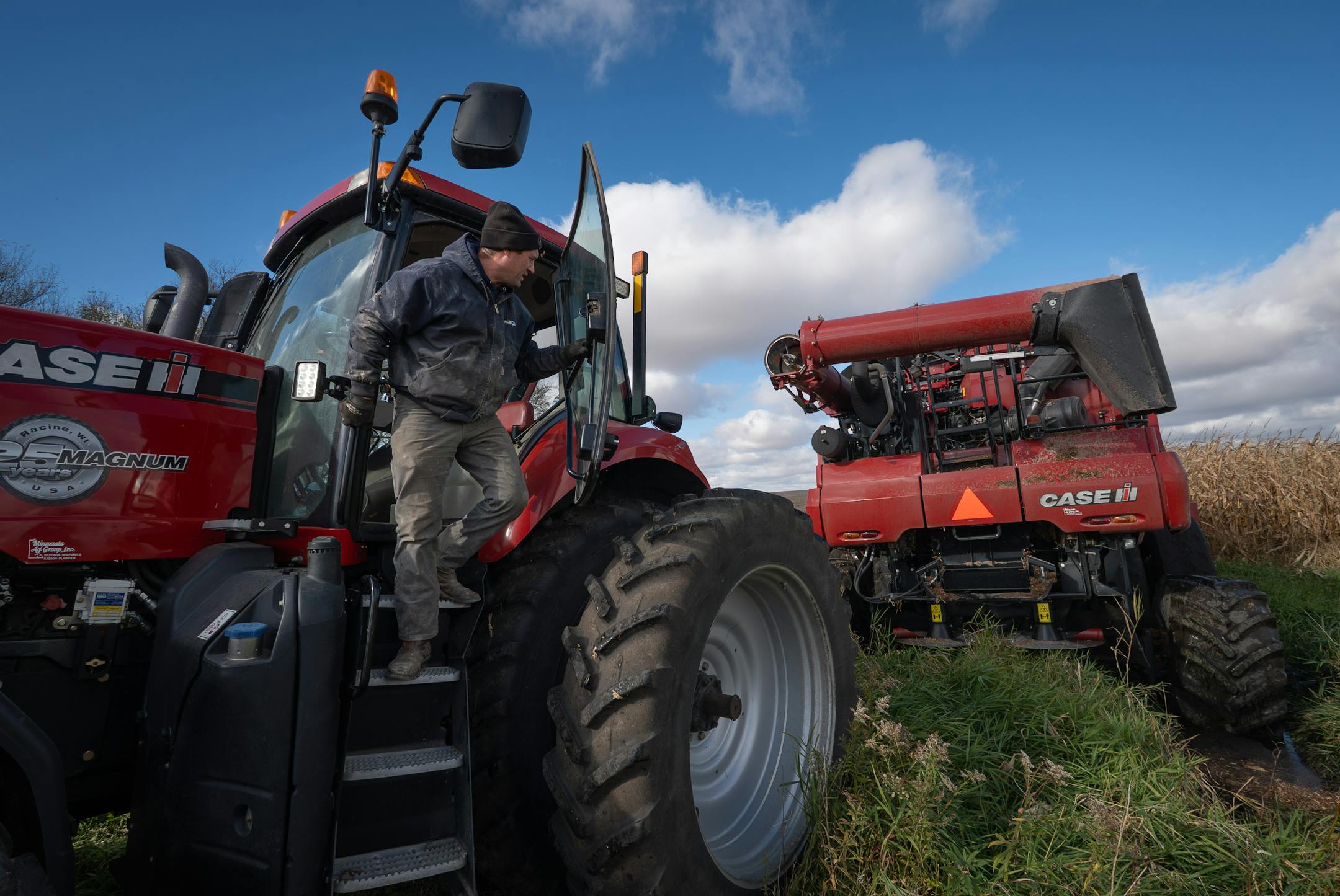 Ben Johnson prepares to pull his combine from the mud after it got stuck while moving to a different field during the 2025 harvest.
Wednesday October 22, 2025 

Glen Stubbe for The Minnesota Star Tribune