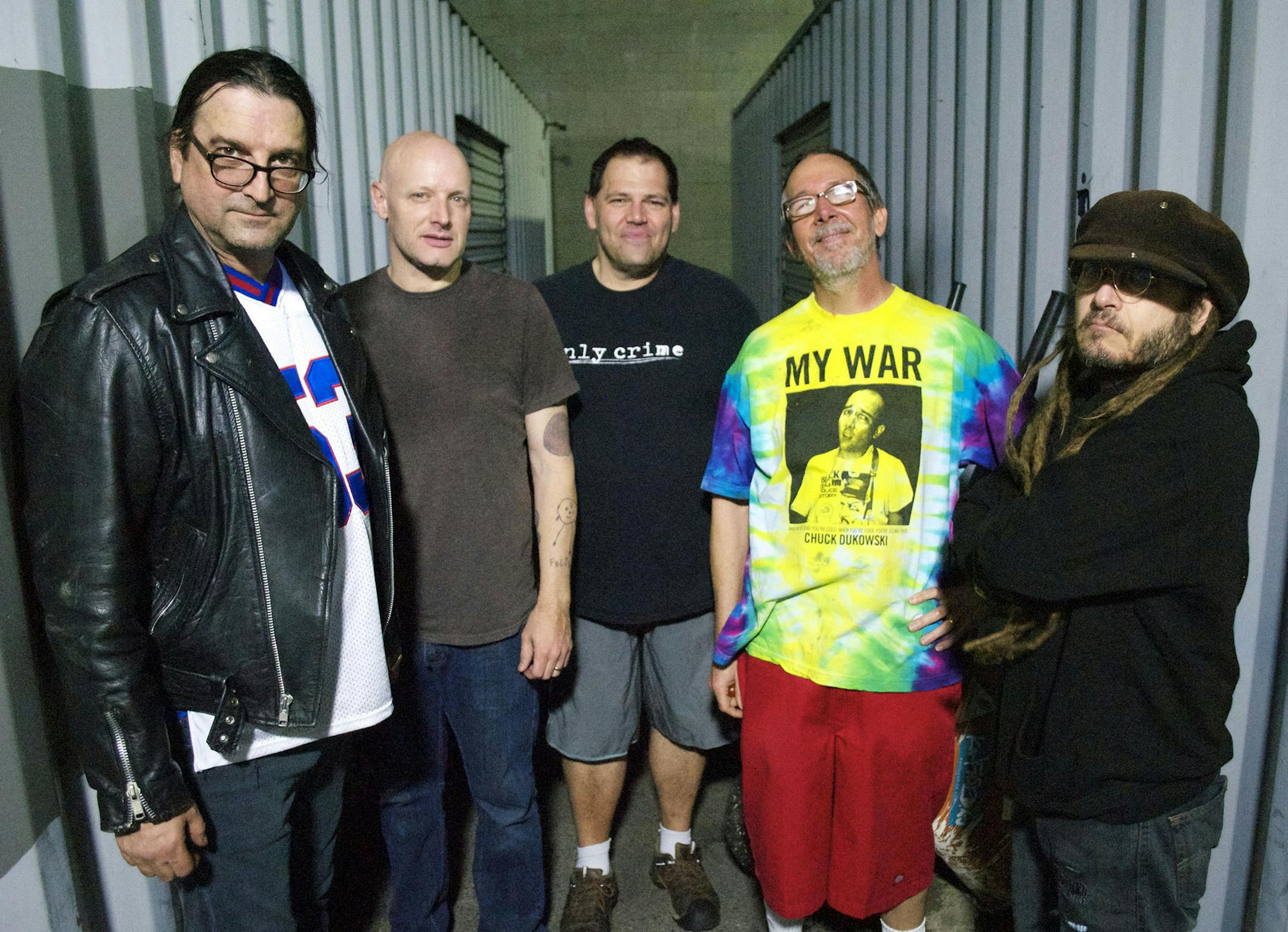 credit: Biz3 Dez Cadena, Stephen Egerton, Bill Stevenson, Chuck Dukowski (wearing his own T-shirt) and Keith Morris of FLAG.