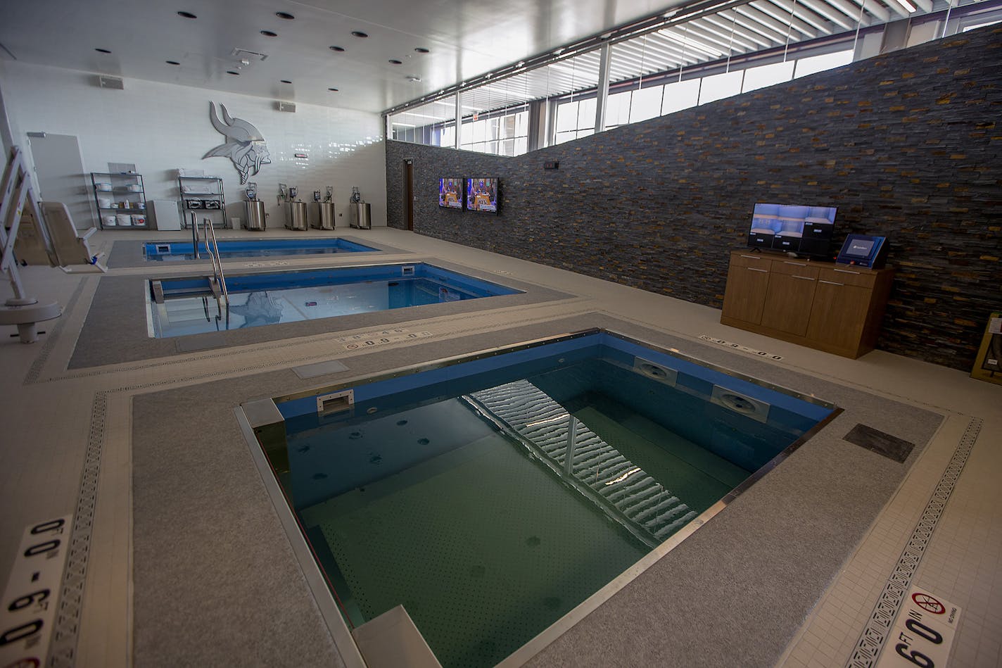 The Vikings hydrotherapy room includes a 1750-square-foot space that includes an underwater treadmill. Members of the media were given a tour of TCO Performance Center, Friday, March 9, 2018 in Eagan, MN. ] ELIZABETH FLORES &#xef; liz.flores@startribune.com