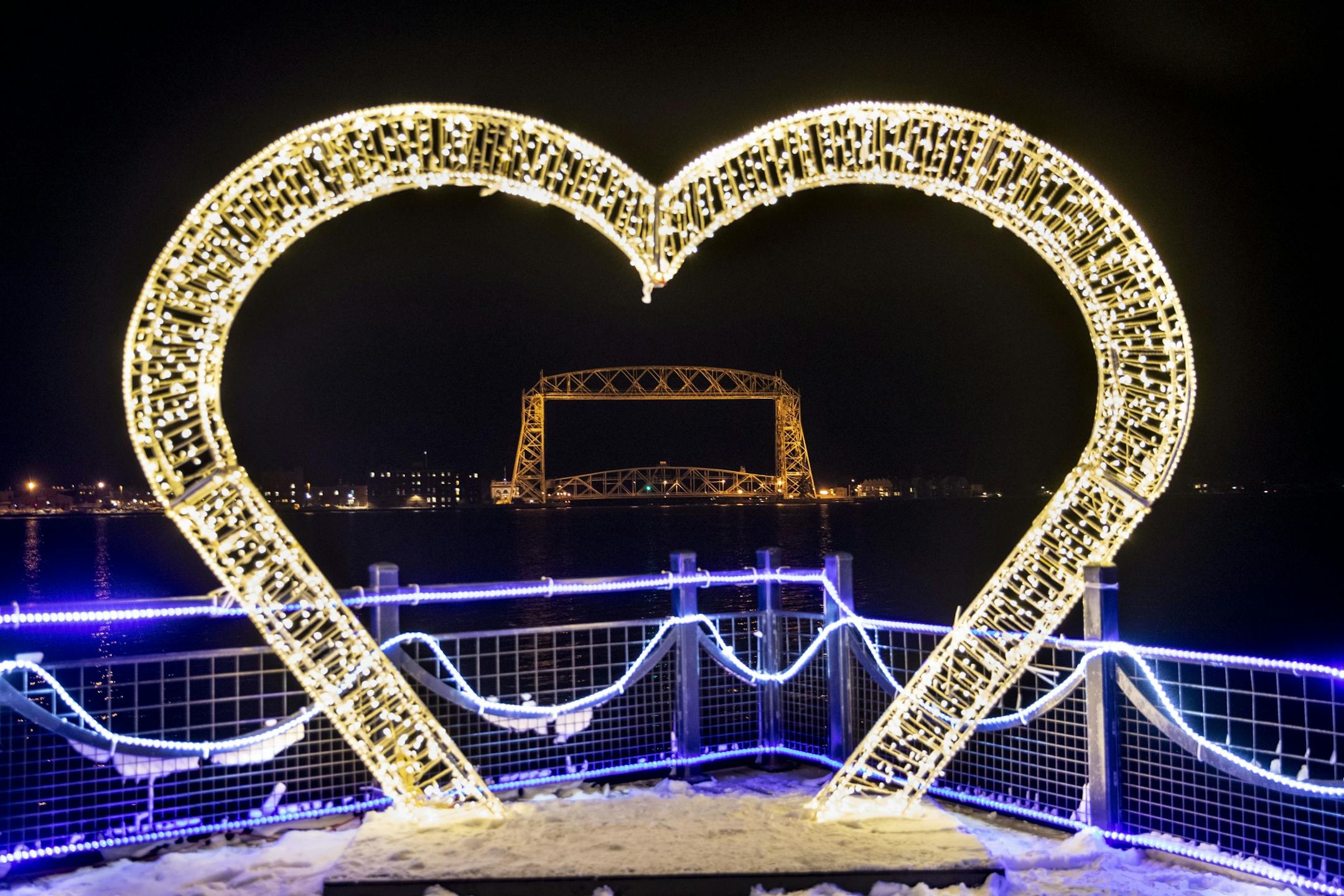 The Duluth aerial lift bridge was illuminated in the distance near Bentleyville in Duluth, MN on Tuesday December 3, 2019.