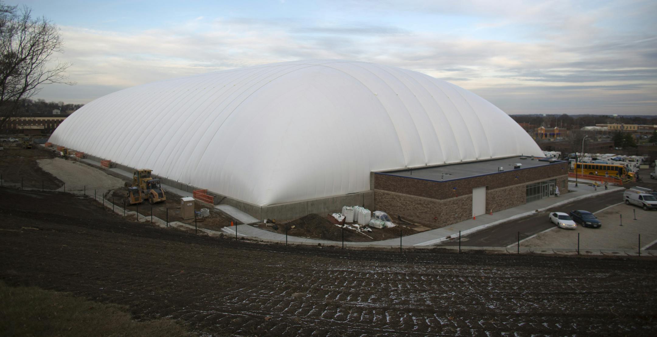 A new sports dome is being completed in West St. Paul, right door to City Hall on Humboldt Ave. St. Thomas Academy's football team prepared for their state tournament appearance with a workout at the new dome Tuesday afternoon, November 13, 2012. Exterior of the new dome Tuesday afternoon as the St. Thomas Academy football team arrived for practice. ] JEFF WHEELER ‚Ä¢ jeff.wheeler@startribune.com ORG XMIT: MIN1211140912010280