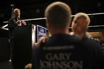 Libertarian presidential candidate Gary Johnson addressed the crowd of supporters at Canterbury Park Thursday night.