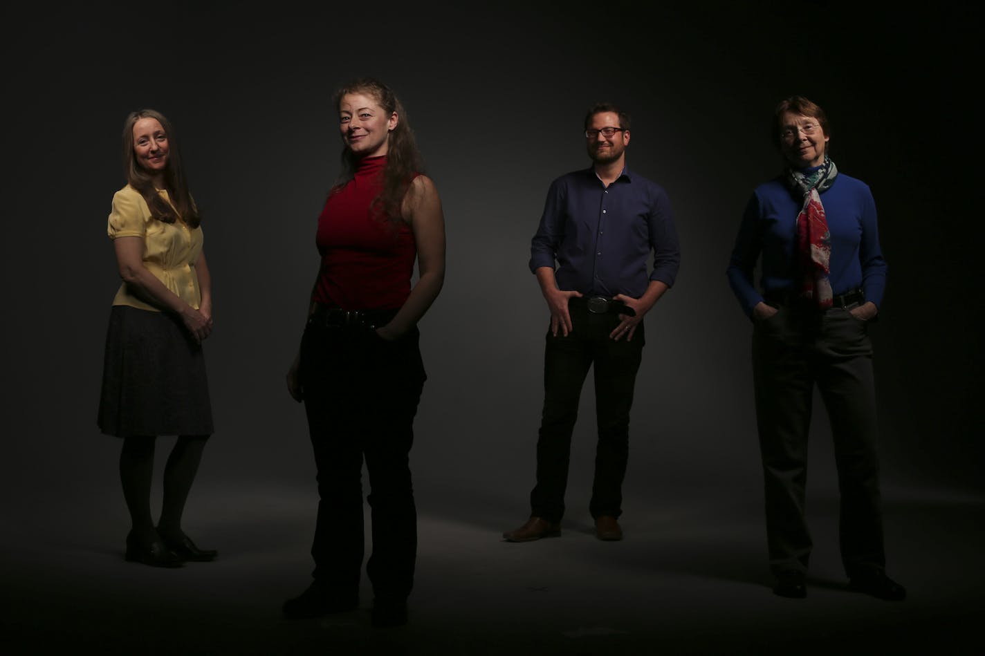 Four local poets gathered for a portrait. From left, Su Smallen, Anna George Meek, Peter Campion, and Kathleen Jesme.