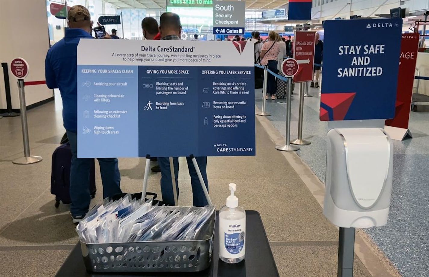 Members of the Metropolitan Airports Commission and Delta Air Lines discussed how they are working to keep travelers save in the pandemic, including adding hand sanitation stations, free face masks, plexiglass at ticket terminals, and disinfecting kiosks after every use.