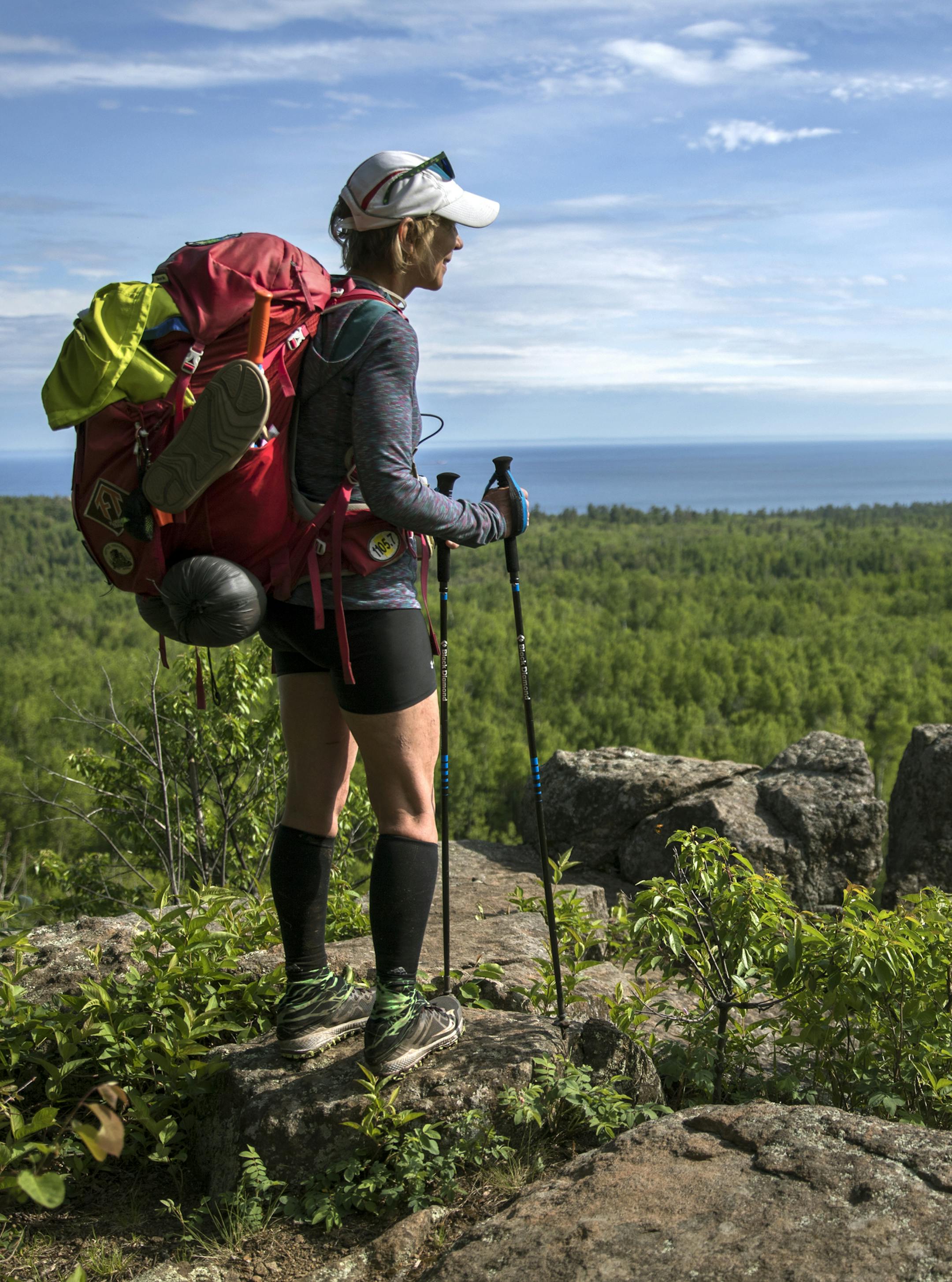 Day-7 - After a few days away from any view of Lake Superior, Melanie McManus takes in the stunning view of the great lake at Wolf Rock near Castle Danger. ] Superior Hiking Trail.
BRIAN PETERSON • brian.peterson@startribune.com
Superior Hiking Trail, MN 06/08/2018