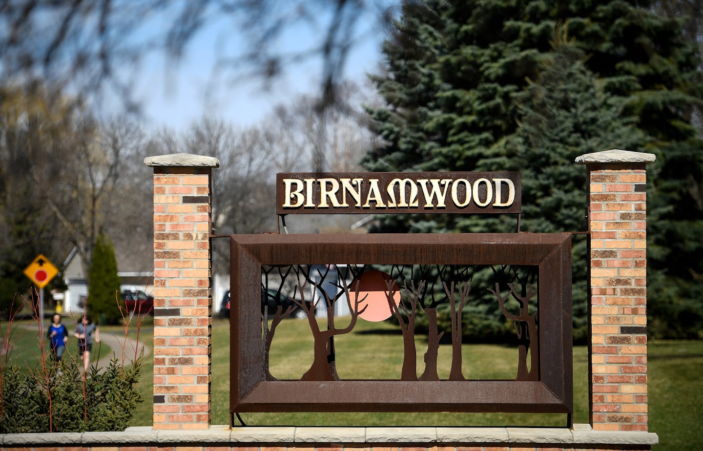 The entrance sign to the Birnamwood neighborhood as seen from along from Parkwood Drive in Burnsville.