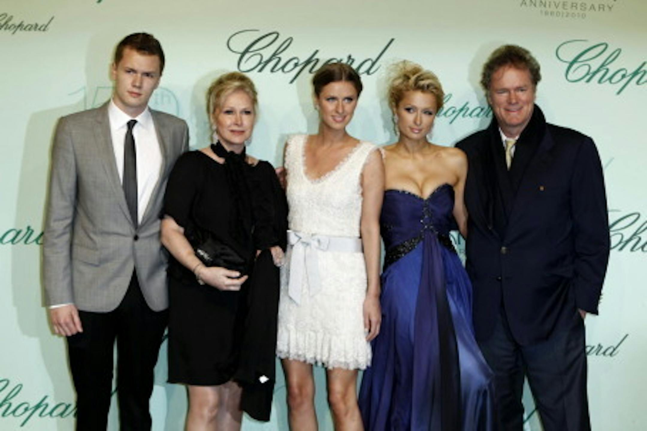 The Hiltons, l-r, Barron, Kathy, Nicky, Paris and Rick
