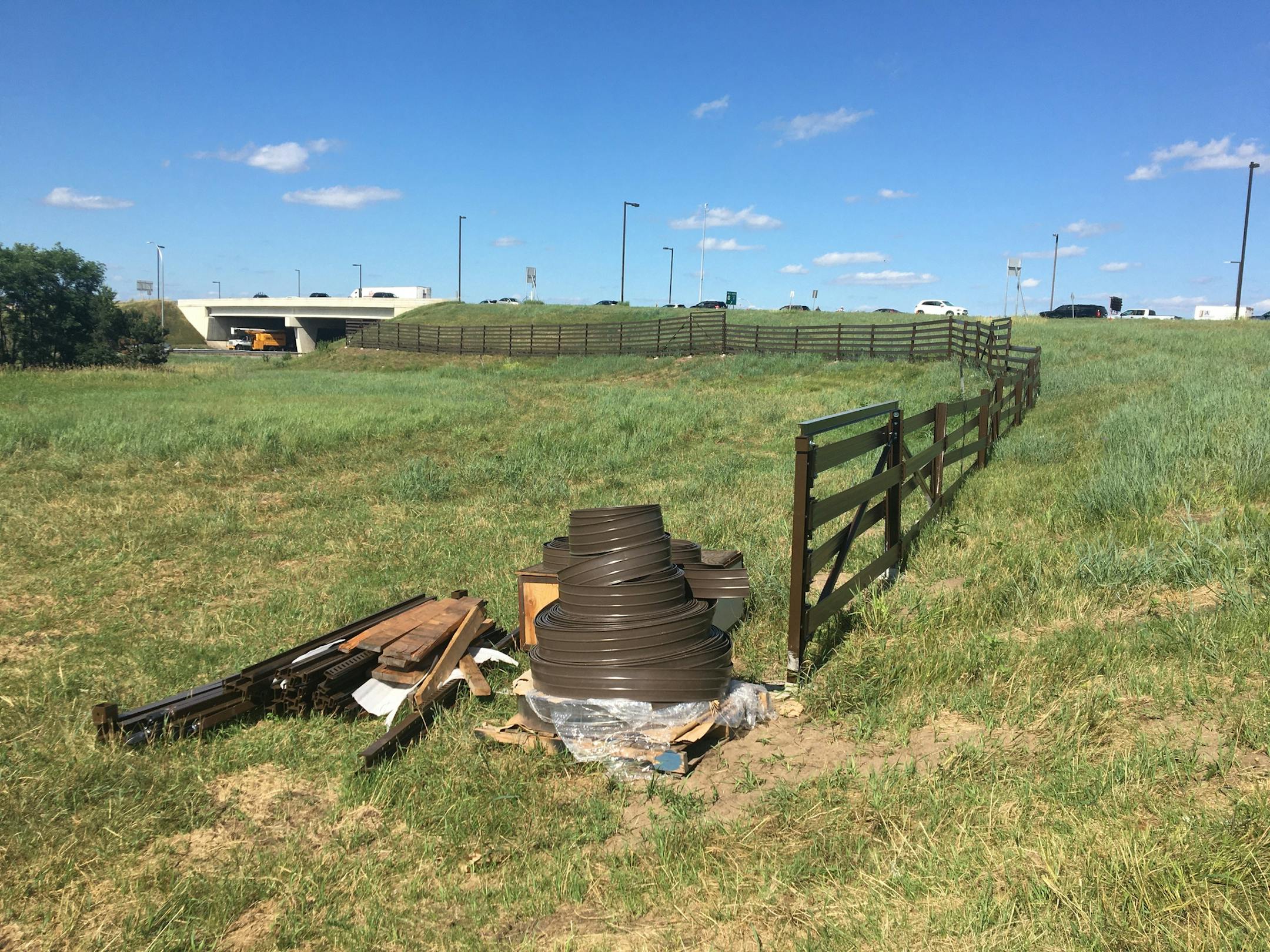 MnDOT is putting in a snow fence at the intersection of Hwy. 10 and Round Lake Boulevard in Coon Rapids.
