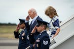 President Joe Biden and First Lady Dr. Jill Biden arrive at Westhampton Beach, N.Y., for a campaign reception that is closed to the press, on Saturday