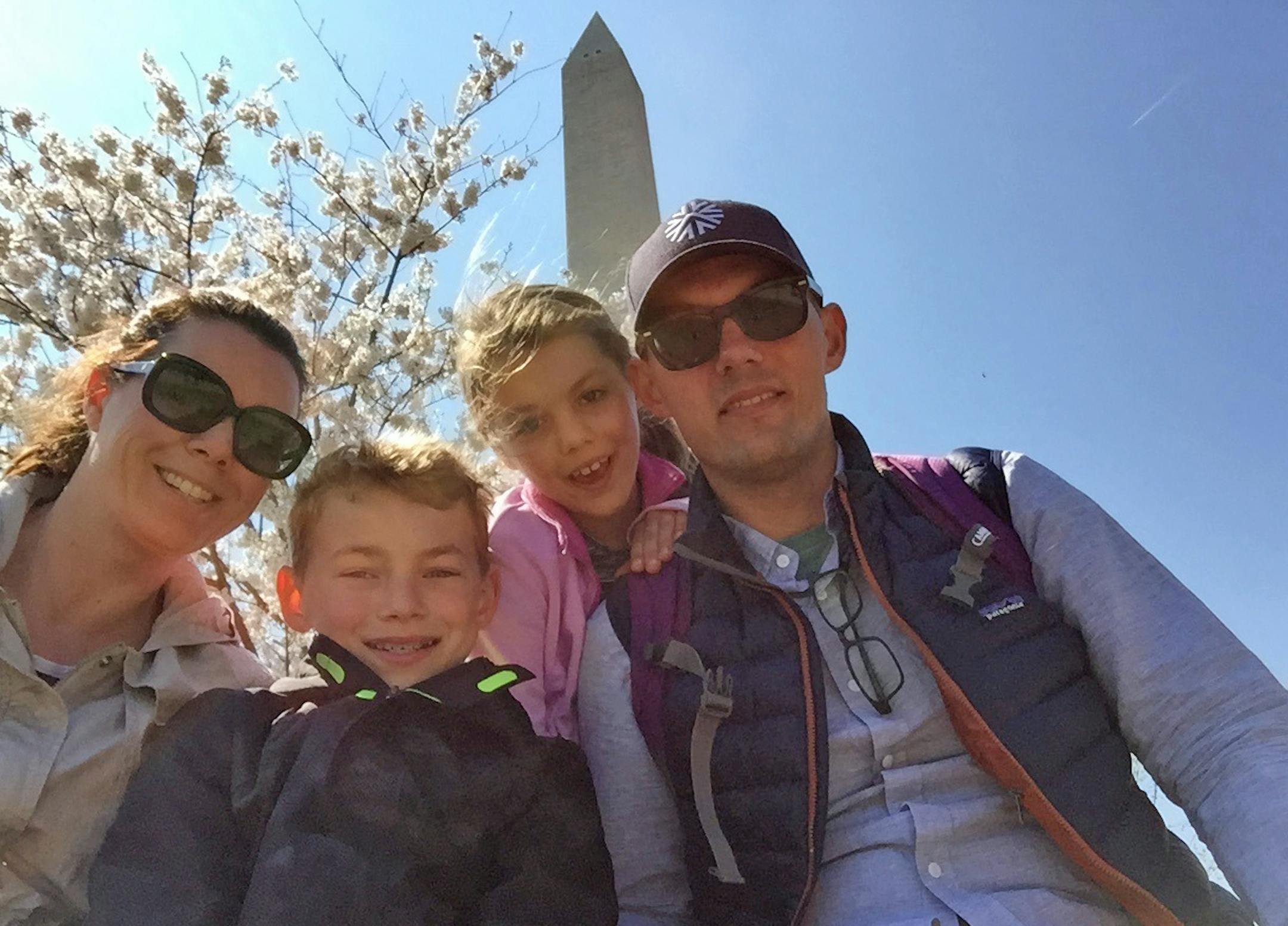 Caption: Whether it was at the Washington Monument or in front of the White House, parents Kai and Amy Gudmestad of Minneapolis had a more peaceful time showing the their kids Eli and Lucy around Washington, D.C., than when they arrived at the U.S. Capitol for their tour Monday. Credit: Provided by Kai Gudmestad Bgt number: 783872