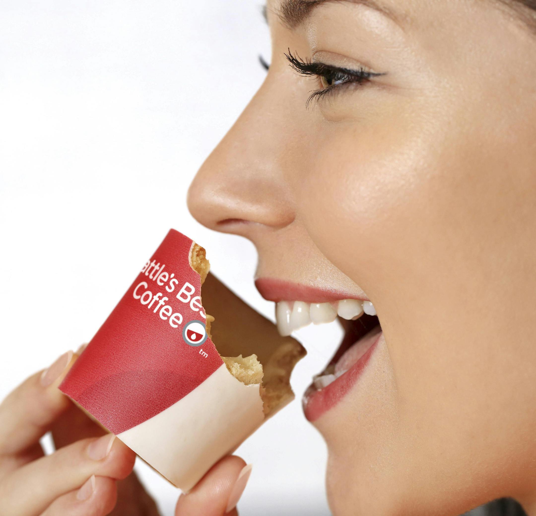 In an undated handout photo, A Scoff-ee Cup, an edible coffee cup developed by KFC. KFC restaurants in Britain soon will introduce the edible coffee cup, made from a wafer coated in sugar paper and lined with a heat-resistant white chocolate, a product that addresses consumer concerns with the environmental impact of packaging. (KFC via The New York Times) -- NO SALES; FOR EDITORIAL USE ONLY WITH STORY SLUGGED EDIBLE COFFEE CUPS. ALL OTHER USE PROHIBITED. --