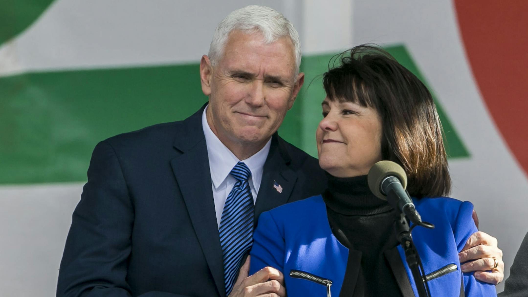 Vice President Mike Pence and his wife, Karen Pence, while speaking at the March for Life rally on the National Mall in Washington, Jan. 27, 2017. (Al Drago/The New York Times) ORG XMIT: MIN2017033112155612