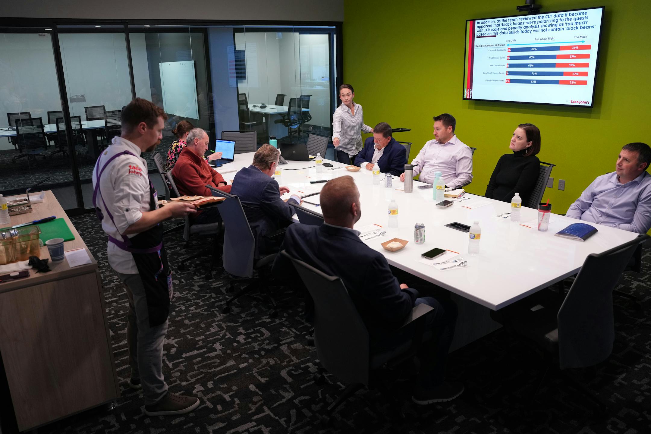 Taco John's executive team meets for a menu showing.