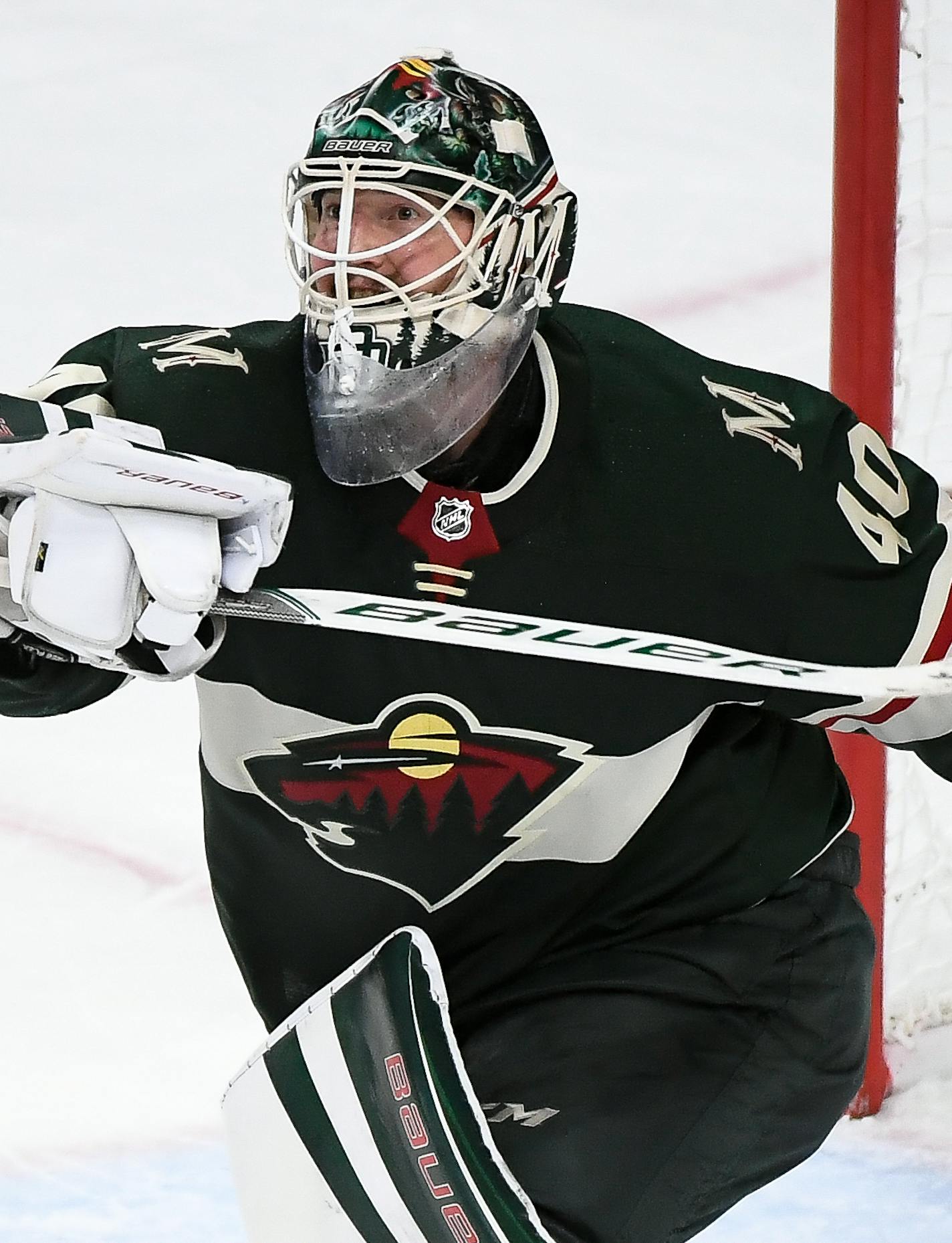 Minnesota Wild goalie Devan Dubnyk (40) made a save in the third period against the Columbus Blue Jackets. ] AARON LAVINSKY &#xef; aaron.lavinsky@startribune.com The Minnesota Wild played the Columbus Blue Jackets on Saturday, Oct. 14, 2017 at Xcel Energy Center in St. Paul, Minn.