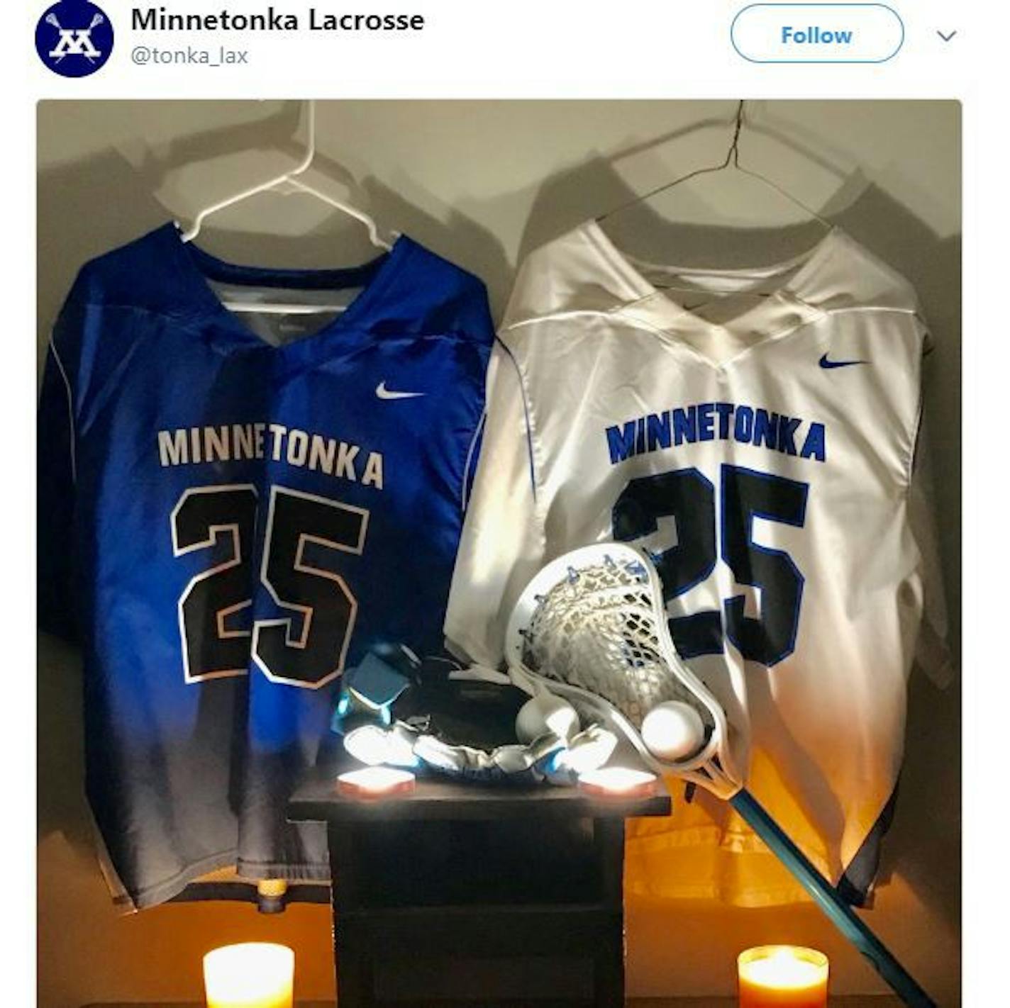 A Minnetonka High School lacrosse memorial to Archer Amorosi was posted on Twitter.