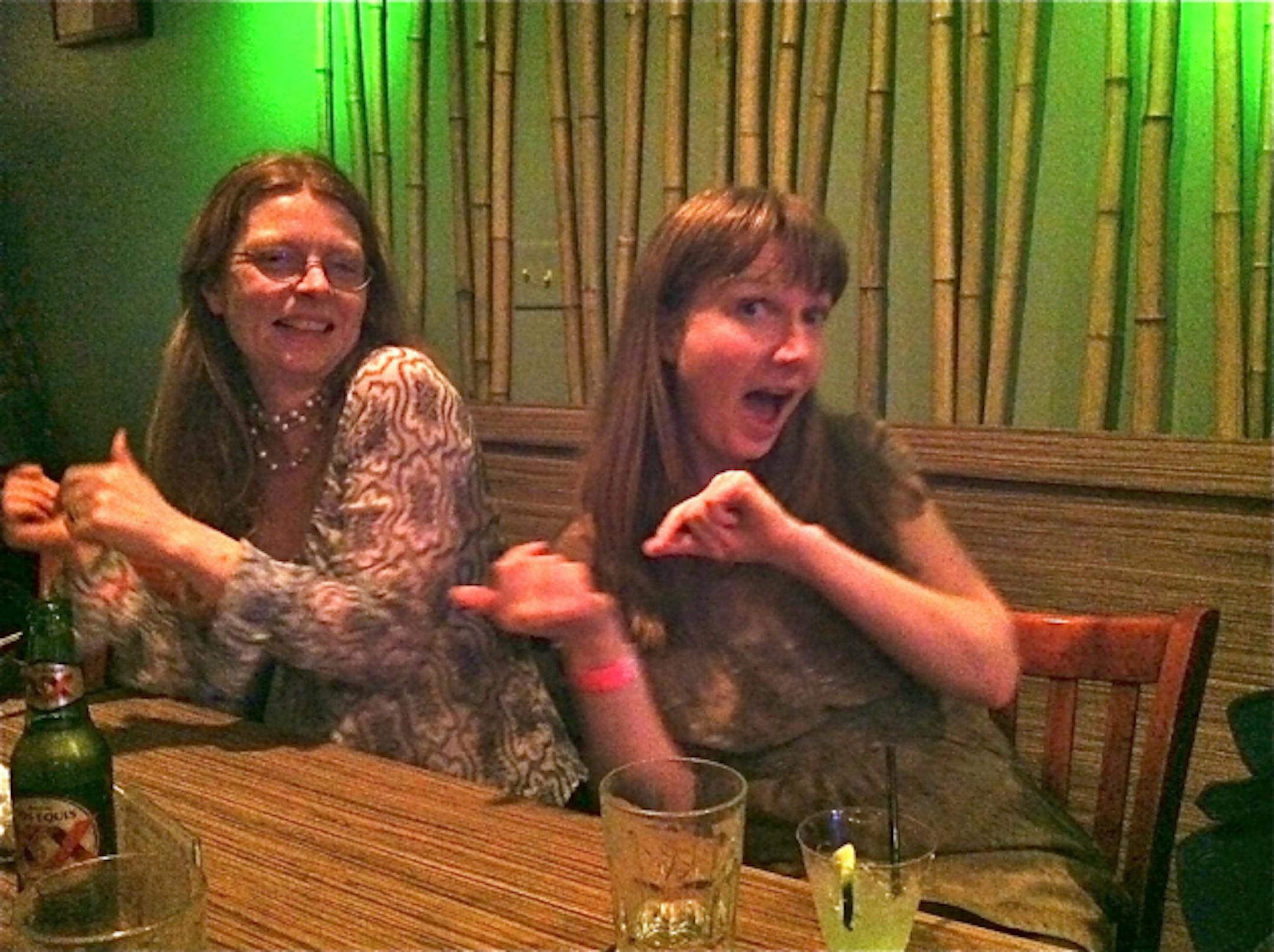 Sarah Gilbert, Portand, Oregon and Nuria Sheehan, grad student in The Creative Writing Programs at Hamline. Photo by Barrie Jean Borich.