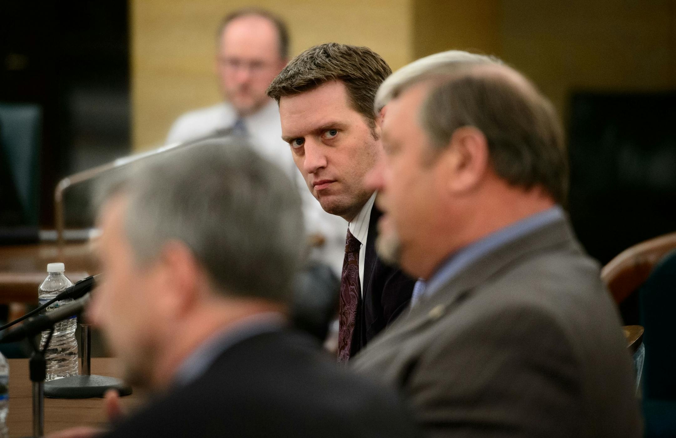 House Minority Leader Kurt Daudt, looked down the row as Senate Majority Leader Thomas Bakkspoke. Minnesota legislative leaders talked about the agenda for the upcoming legislative session. House Minority Leader Kurt Daudt, House Speaker Paul Thissen, Senate Majority Leader Thomas Bakk and Senate Minority Leader David Hann. Wednesday, February 19, 2014