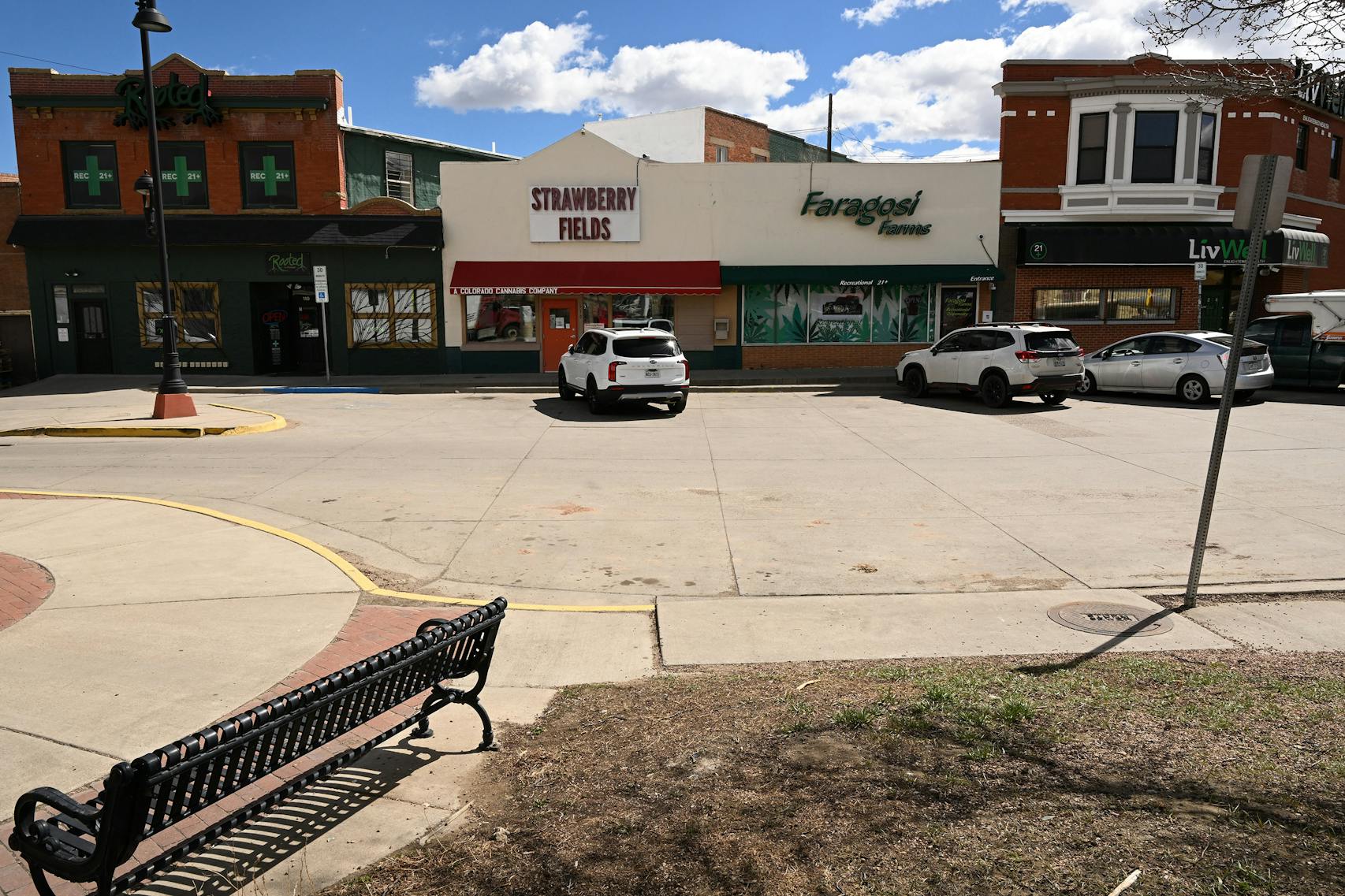 Several marijuana shops are grouped together in Trinidad, Colo. The town near the Colorado and New Mexico state line has around 20 marijuana dispensaries.