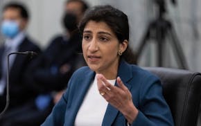 File - Lina Khan, then a nominee for Commissioner of the Federal Trade Commission (FTC), speaks during a hearing, April 21, 2021 in Washington. The FT