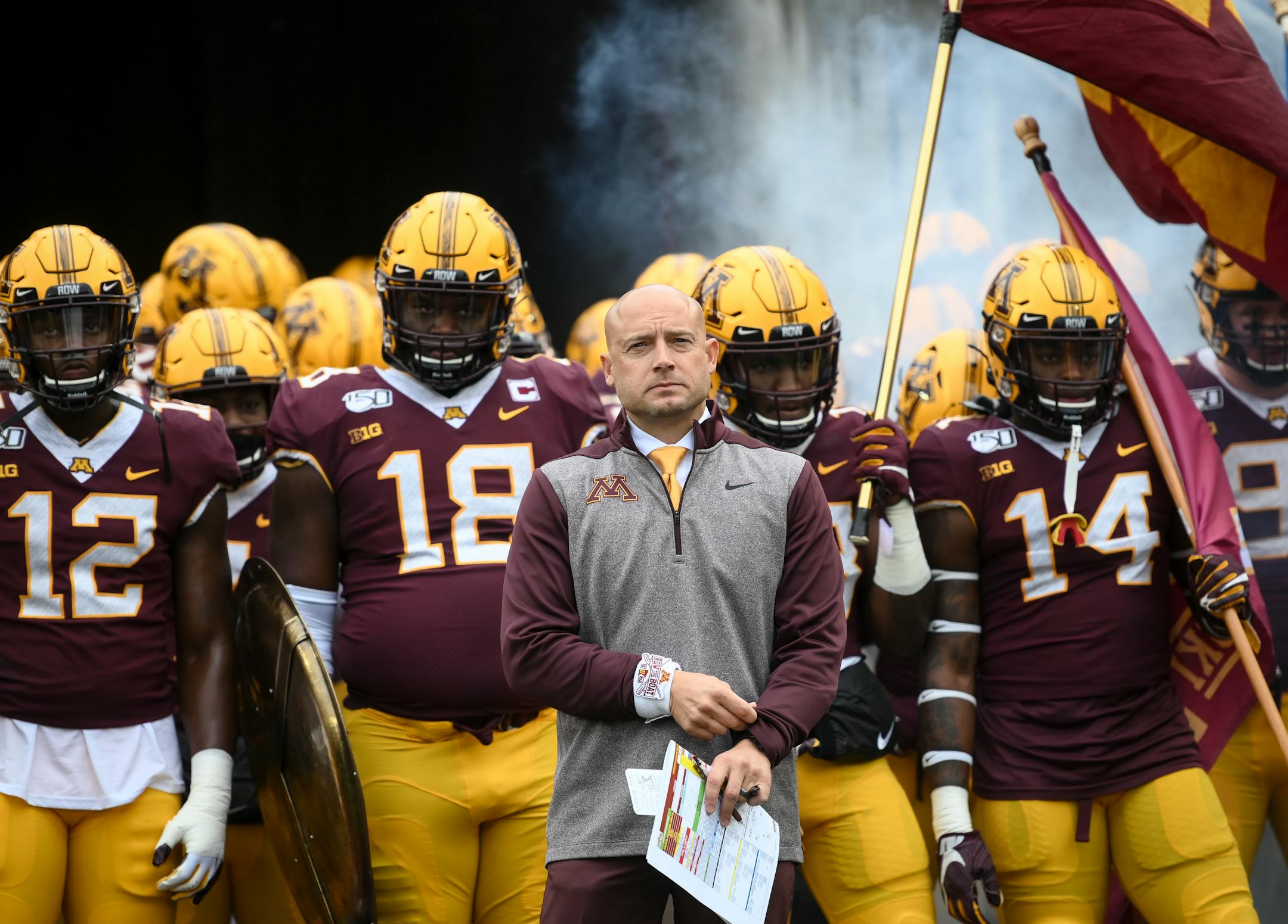 P.J. Fleck and the Gophers waited to take the field before playing at TCF Bank Stadium.
